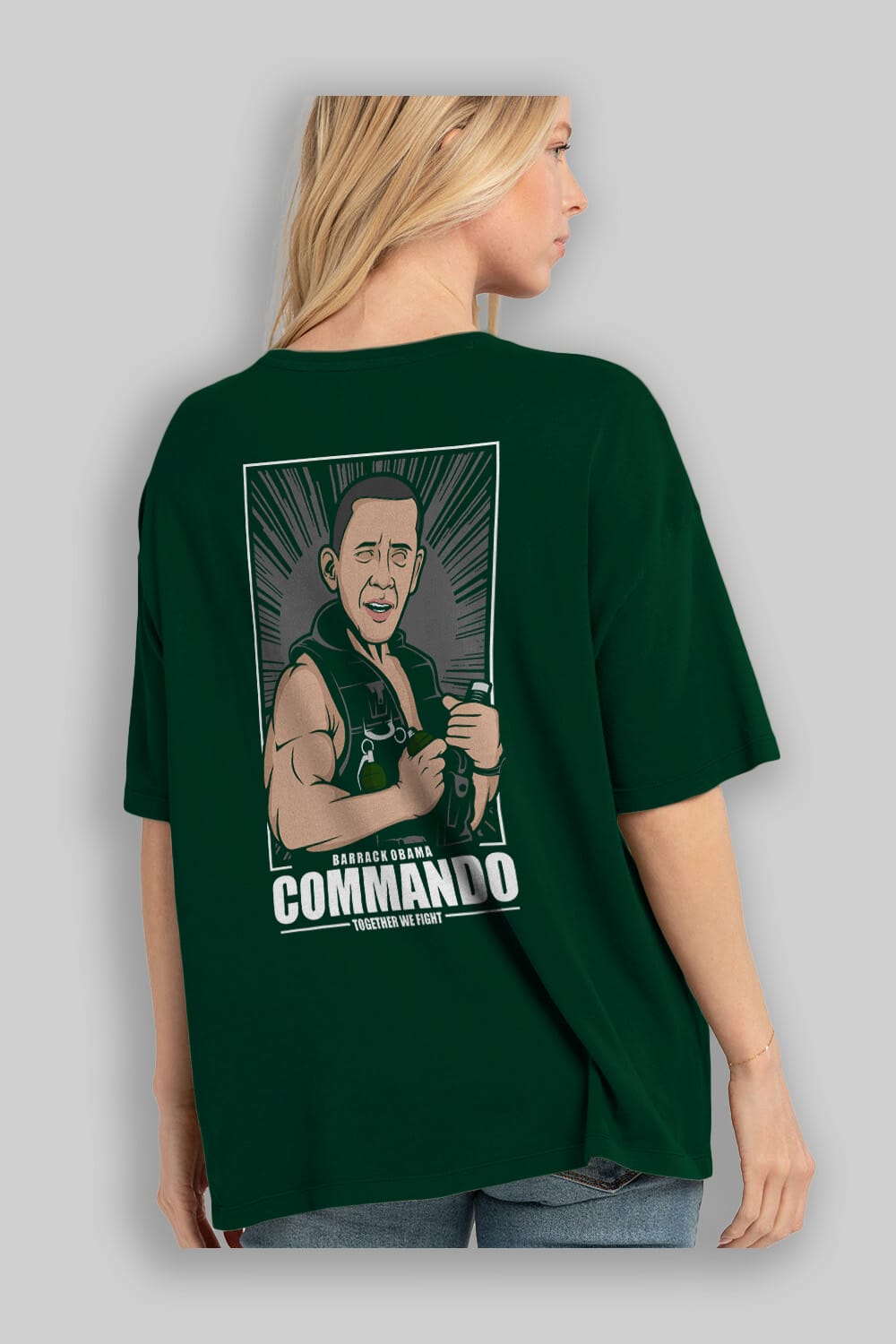 Obama Commando Arka Baskılı Oversize t-shirt Erkek Kadın Unisex %100 Pamuk tişort