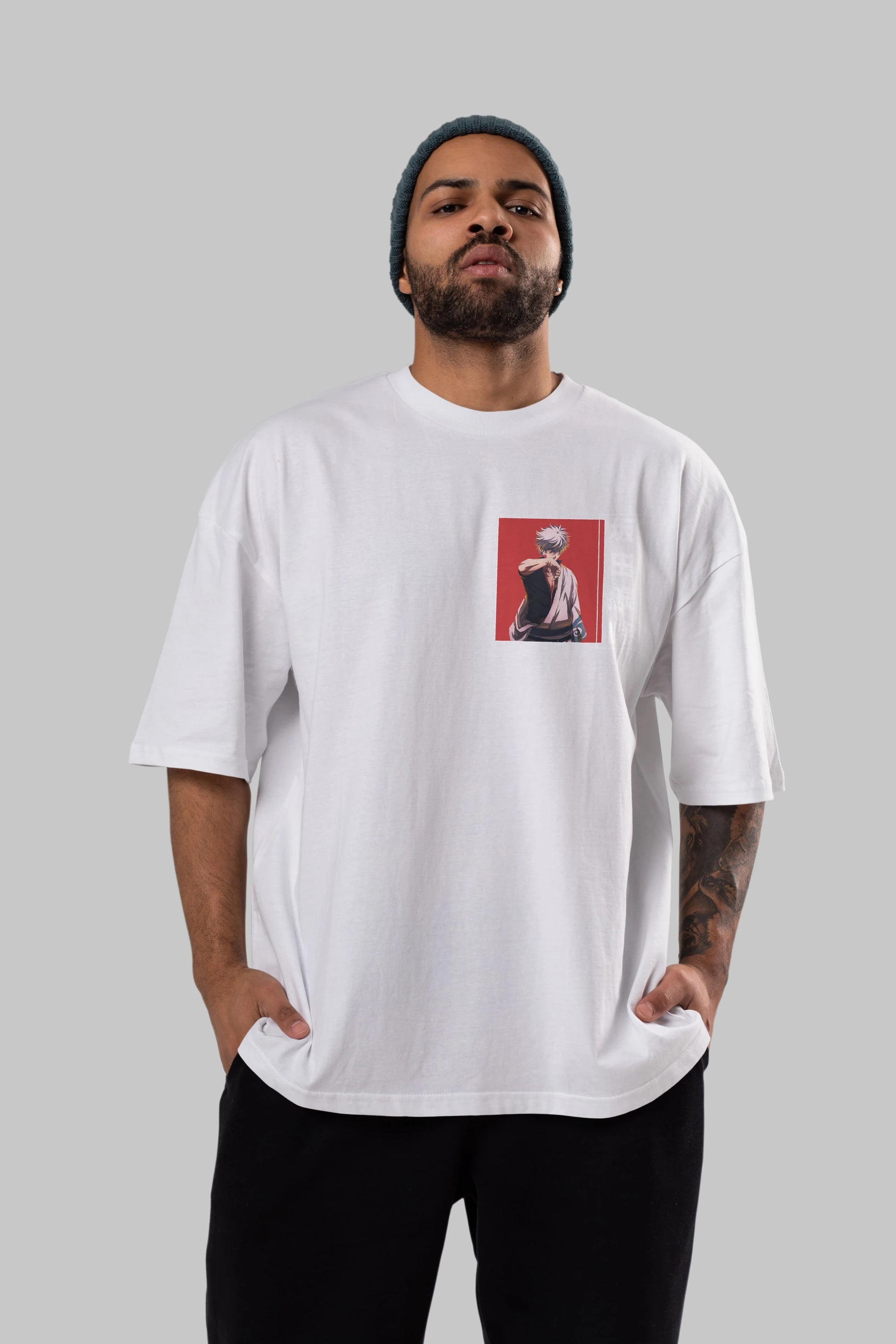 Gintoki Sakata GINTAMA 1 Ön Sol Baskılı Oversize t-shirt Erkek Kadın Unisex %100 Pamuk Bisiklet Yaka tişort