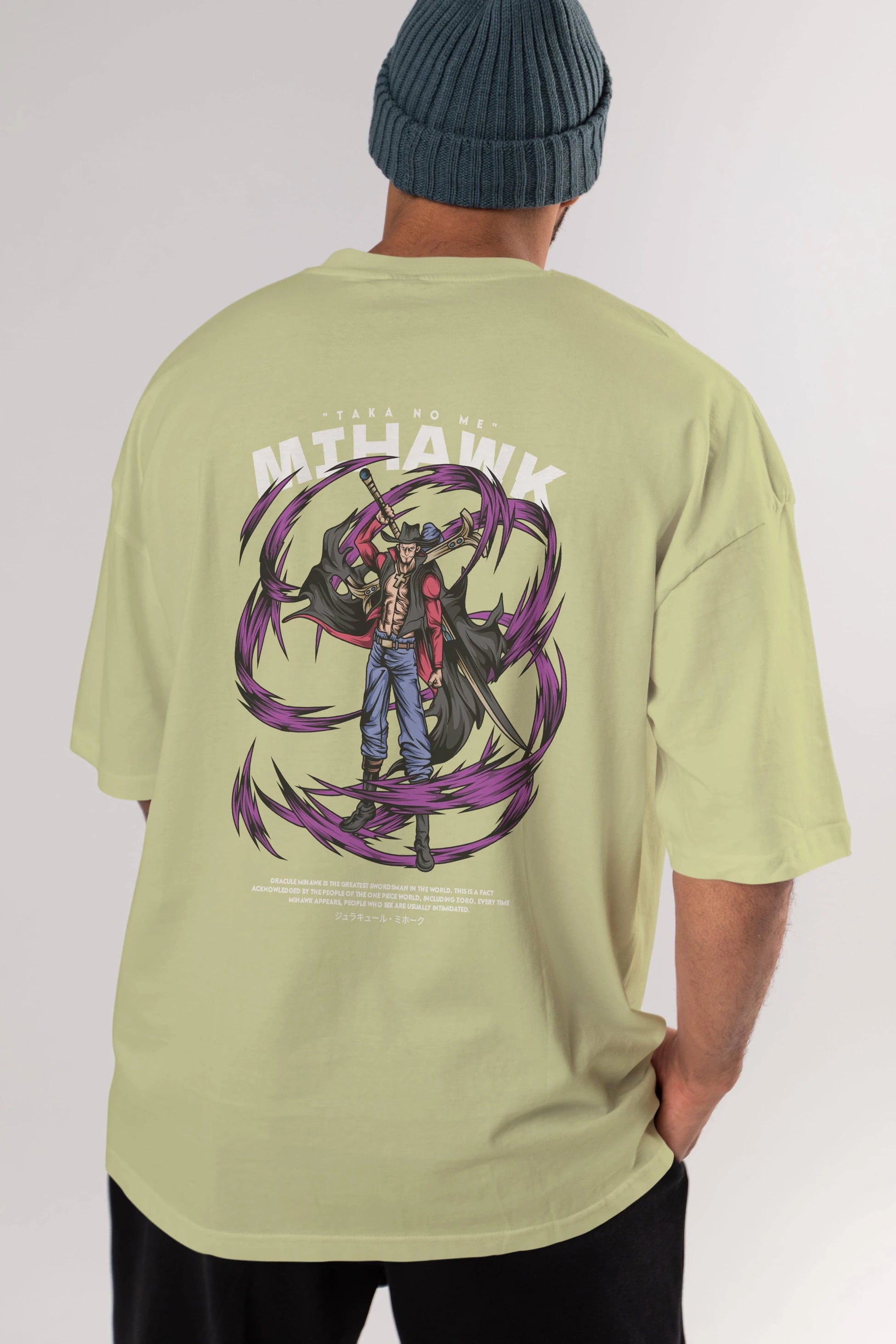 Mihawk Anime Arka Baskılı Oversize t-shirt Erkek Kadın Unisex