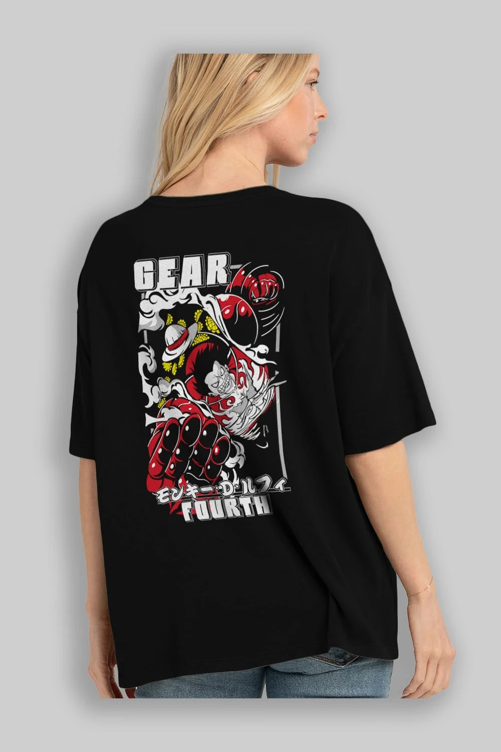 LUFFY gear fourth Anime Arka Baskılı Oversize t-shirt Erkek Kadın Unisex