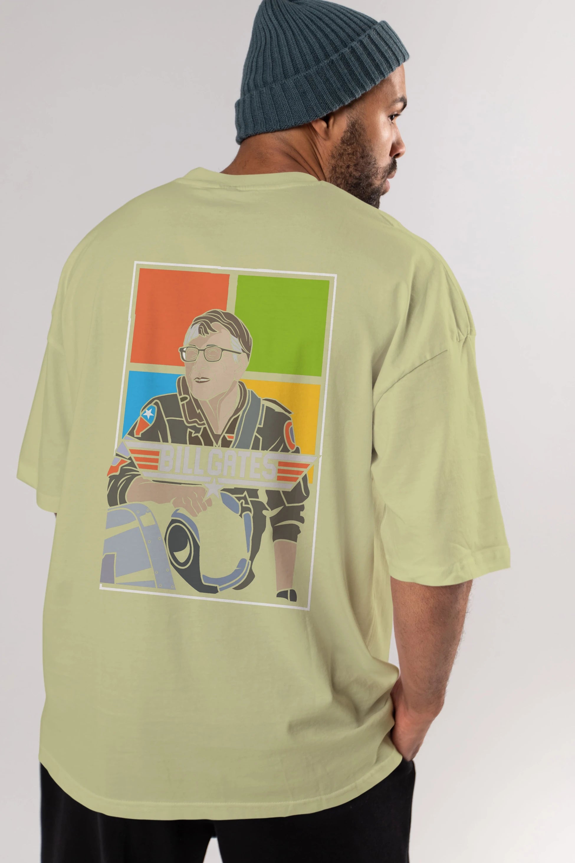 Bill Gates Top Gun Arka Baskılı Oversize t-shirt Erkek Kadın Unisex %100 Pamuk tişort