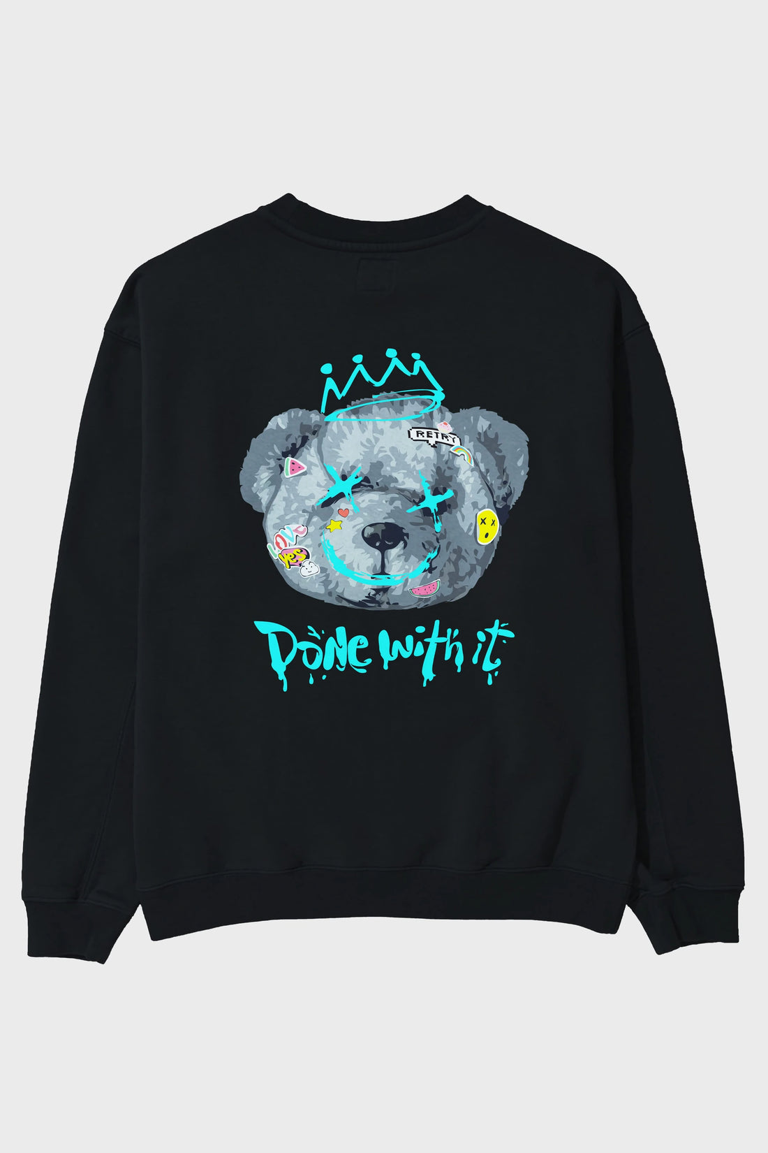 Done With it Bear Arka Baskılı Oversize Sweatshirt Erkek Kadın Unisex