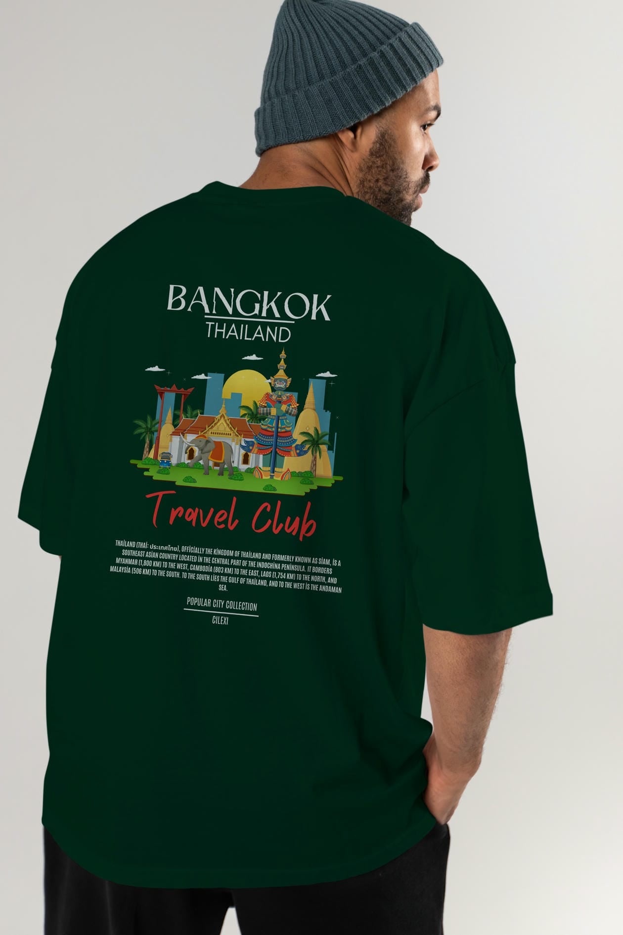 Bangkok Tailand Arka Baskılı Oversize t-shirt Erkek Kadın Pamuk Bisiklet Yaka tişort