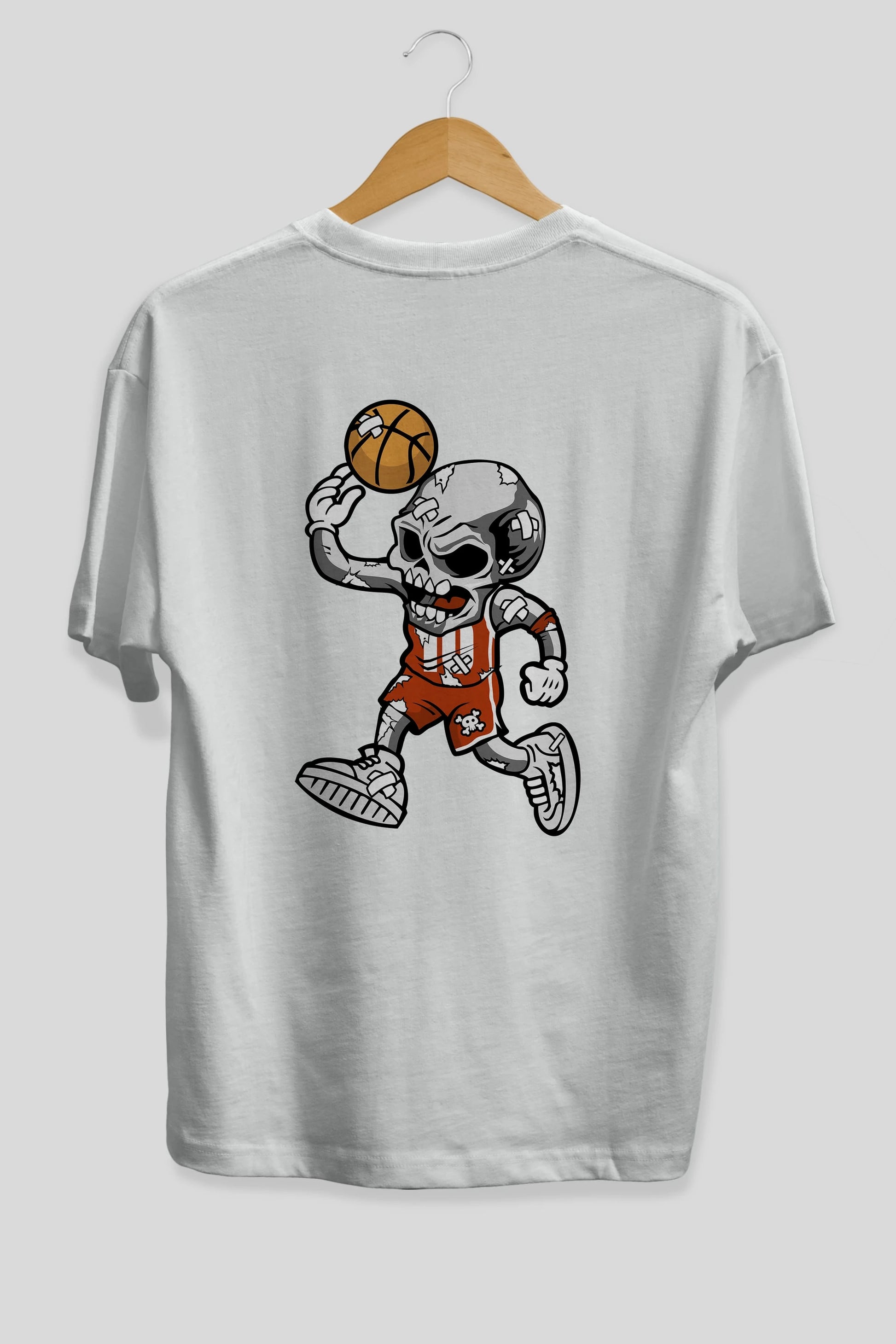 Skull Basketball Arka Baskılı Oversize t-shirt Erkek Kadın Unisex %100 Pamuk tişort
