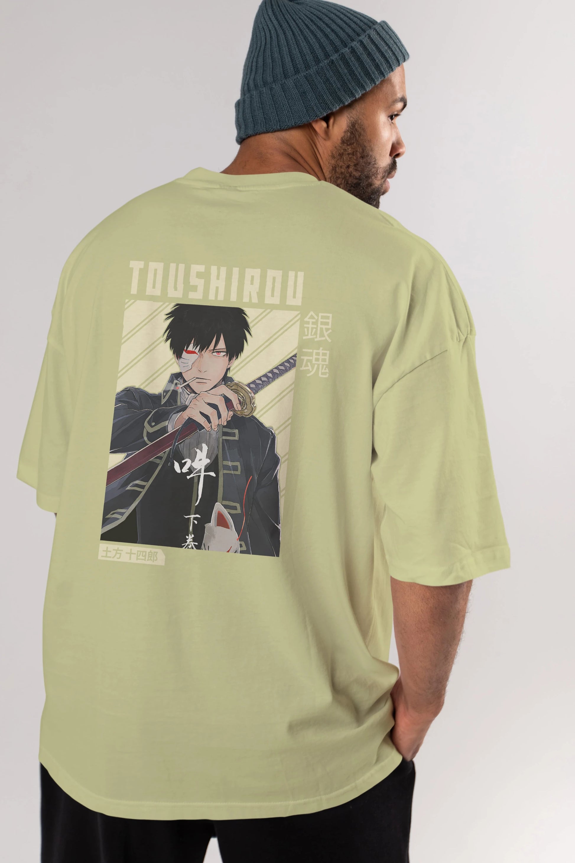 Toushirou Hijikata Anime Arka Baskılı Oversize t-shirt Erkek Kadın Unisex
