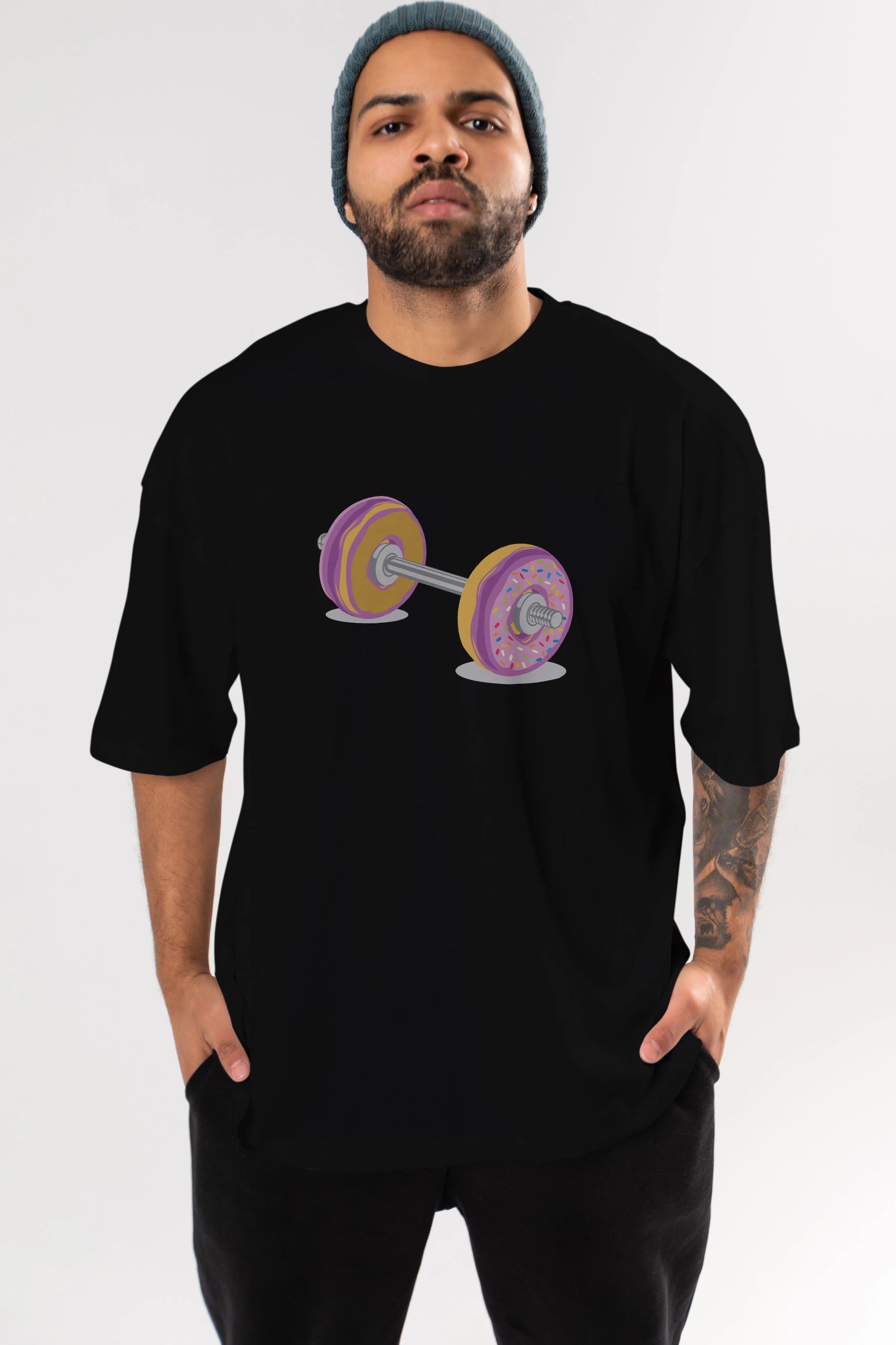 Donut Barbell Ön Baskılı Oversize t-shirt %100 pamuk Erkek Kadın Unisex