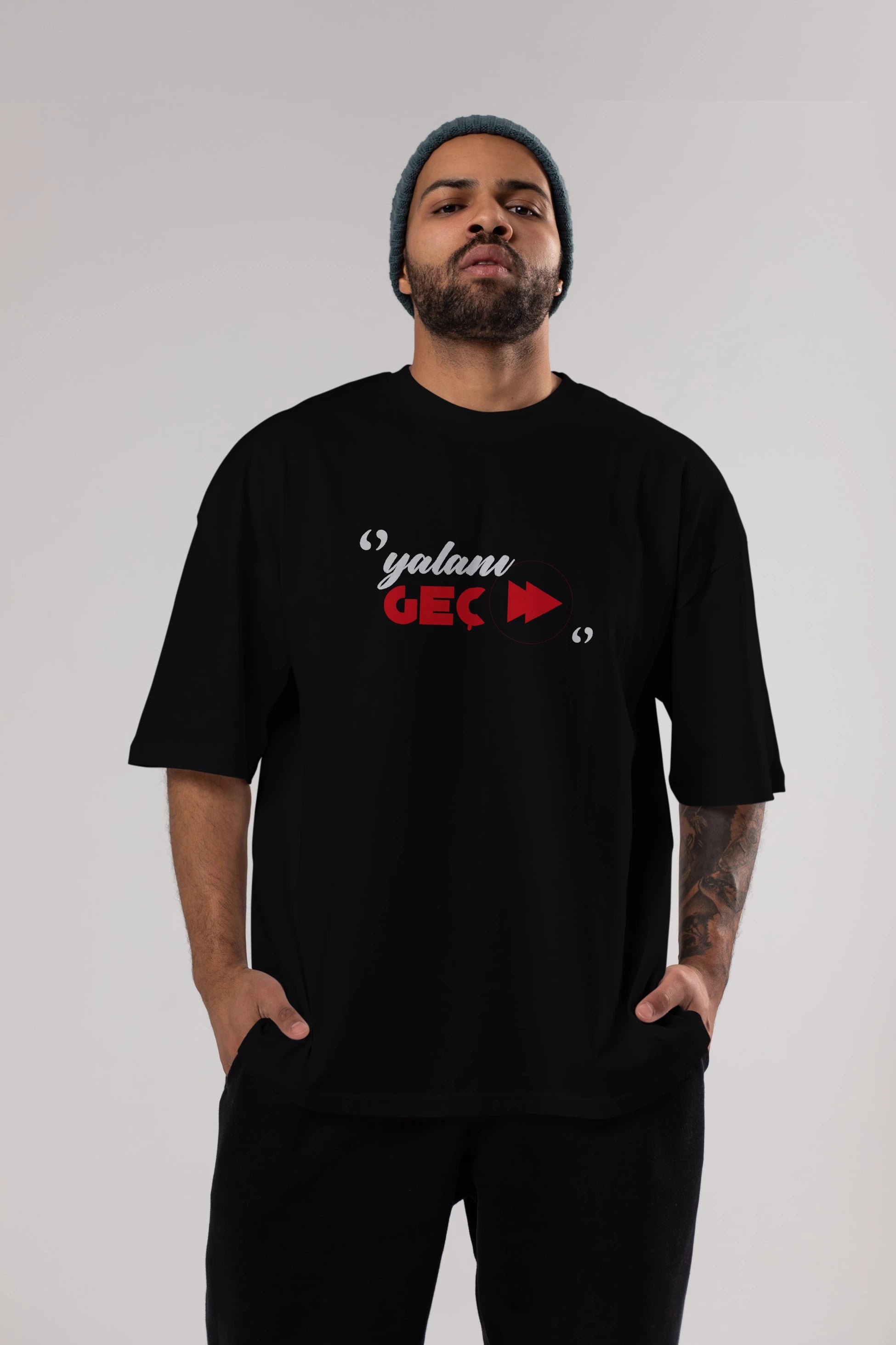 Yalanı Geç Ön Baskılı Oversize t-shirt %100 pamuk Erkek Kadın Unisex