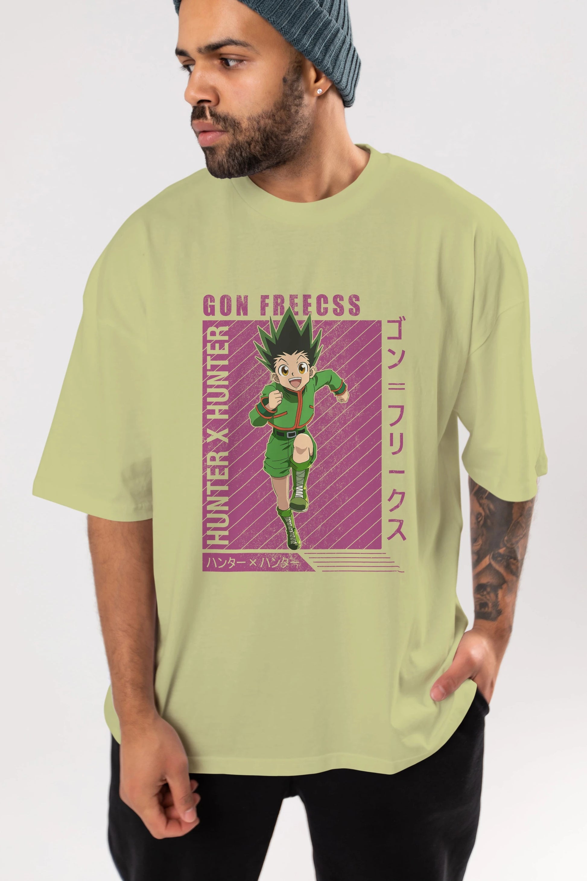Gon Freecss HUNTER X HUNTER 3 Anime Ön Baskılı Oversize t-shirt %100 pamuk Erkek Kadın Unisex