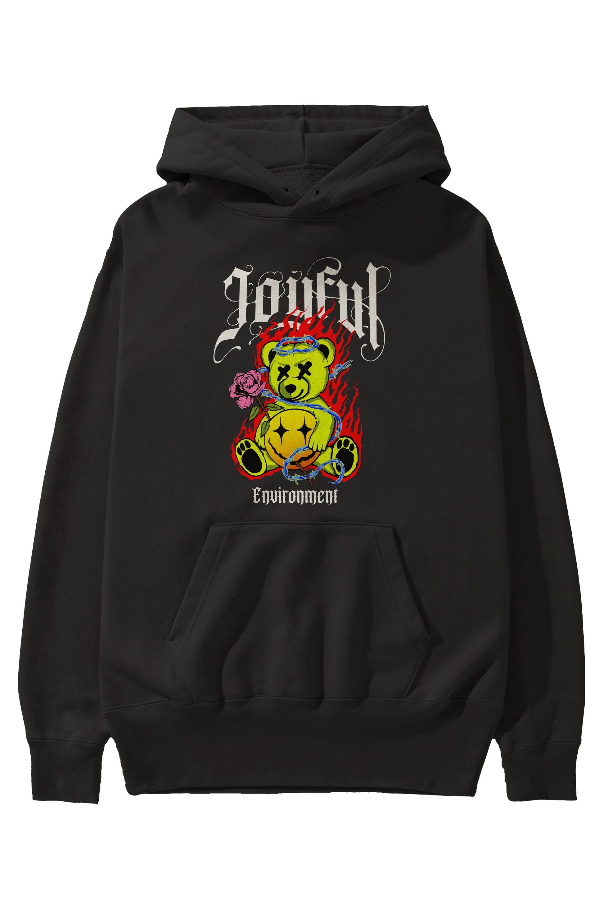 Joyful Bear Ön Baskılı Hoodie Oversize Kapüşonlu Sweatshirt Erkek Kadın Unisex