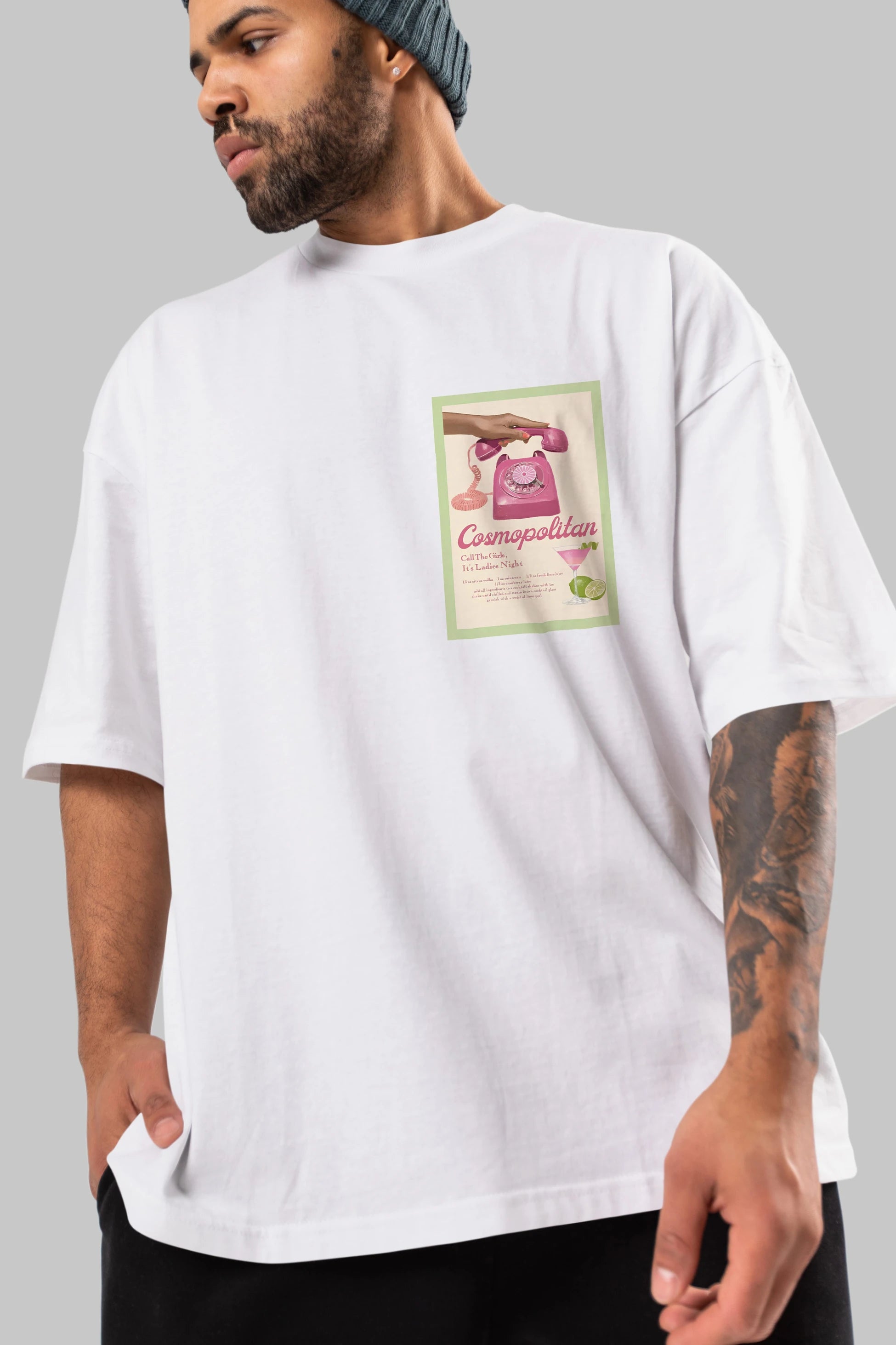 Cosmopolitan 5 Ön Sol Baskılı Oversize t-shirt Erkek Kadın Unisex %100 Pamuk Bisiklet Yaka tişort