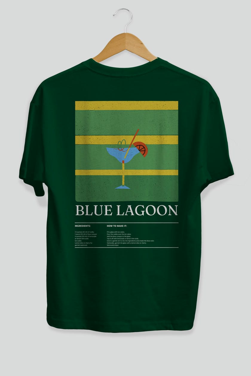 Blue Lagoon Kokteyl Serisi Arka Baskılı Oversize t-shirt Erkek Kadın %100 Pamuk Bisiklet Yaka tişort