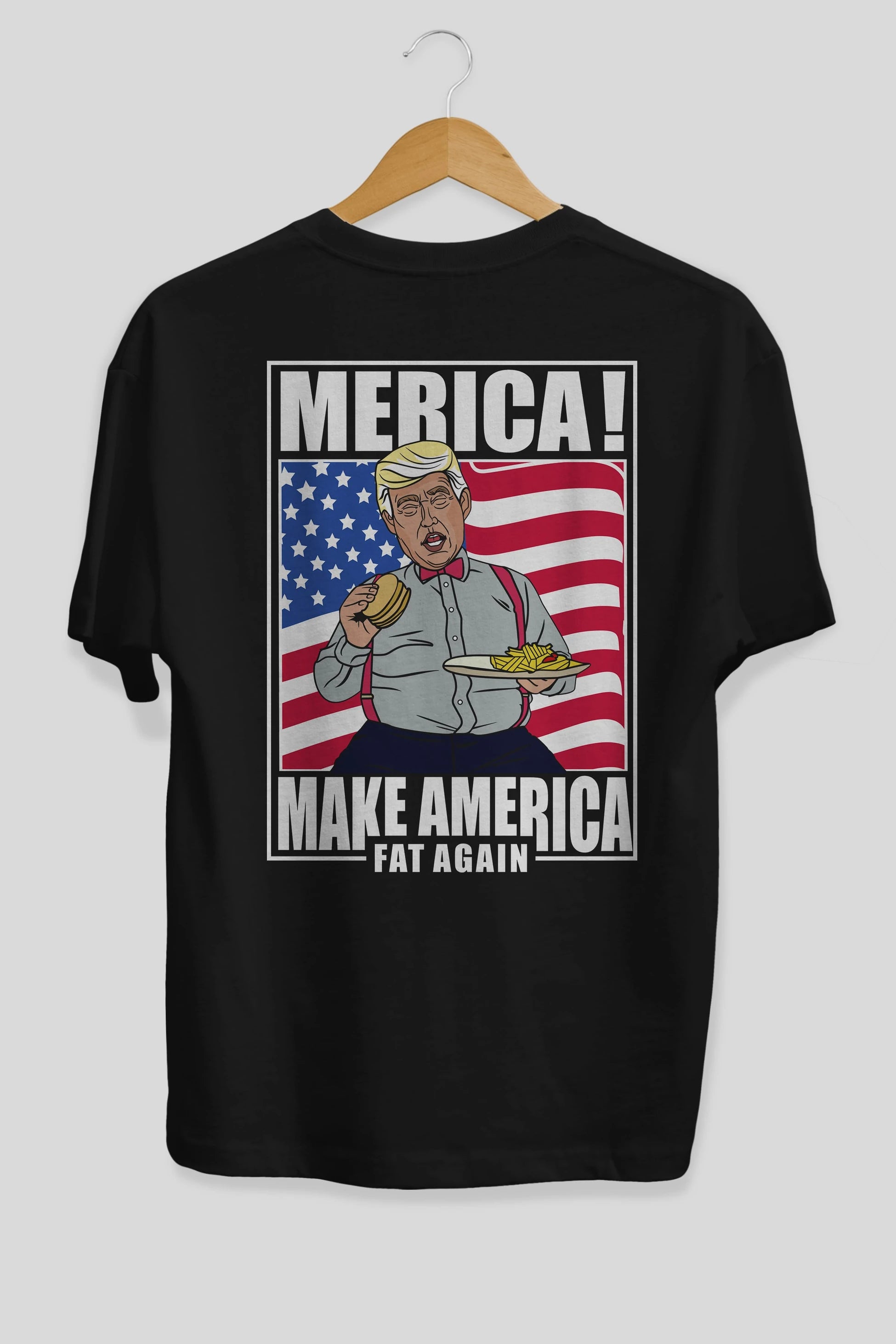 Trump Burger Arka Baskılı Oversize t-shirt Erkek Kadın Unisex %100 Pamuk tişort
