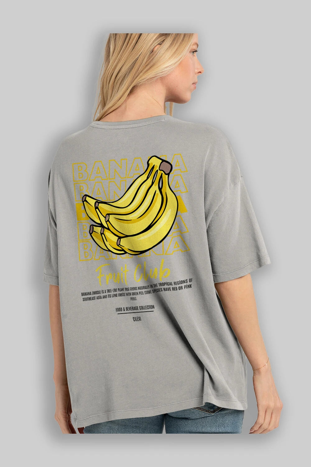 Banana Arka Baskılı Oversize t-shirt Erkek Kadın Pamuk Bisiklet Yaka tişort