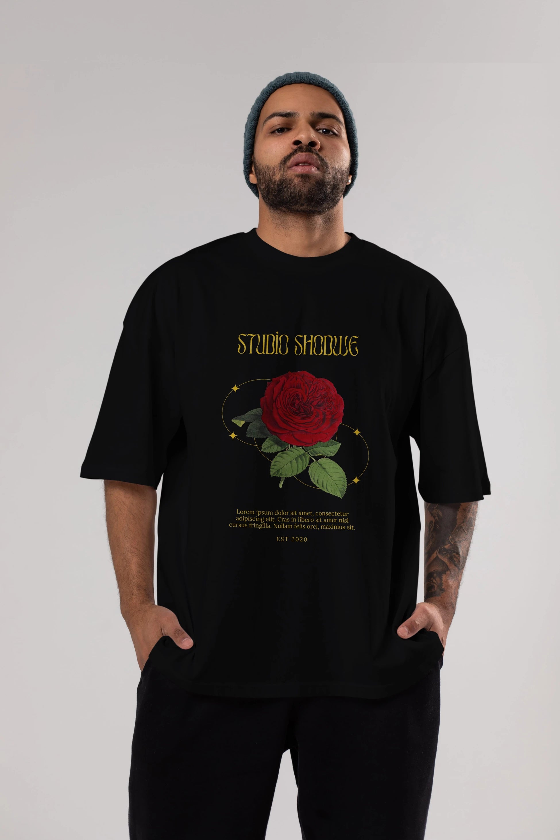 Studio Shodwe Rose Ön Baskılı Oversize t-shirt Erkek Kadın Unisex