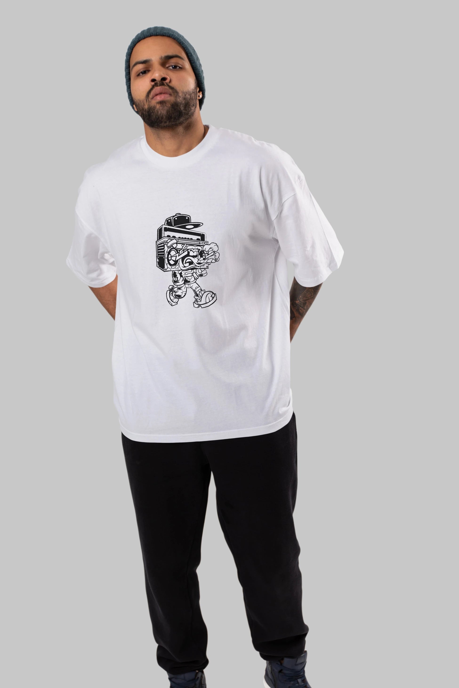 Boombox Ön Baskılı Oversize t-shirt Erkek Kadın Unisex %100 Pamuk tişort