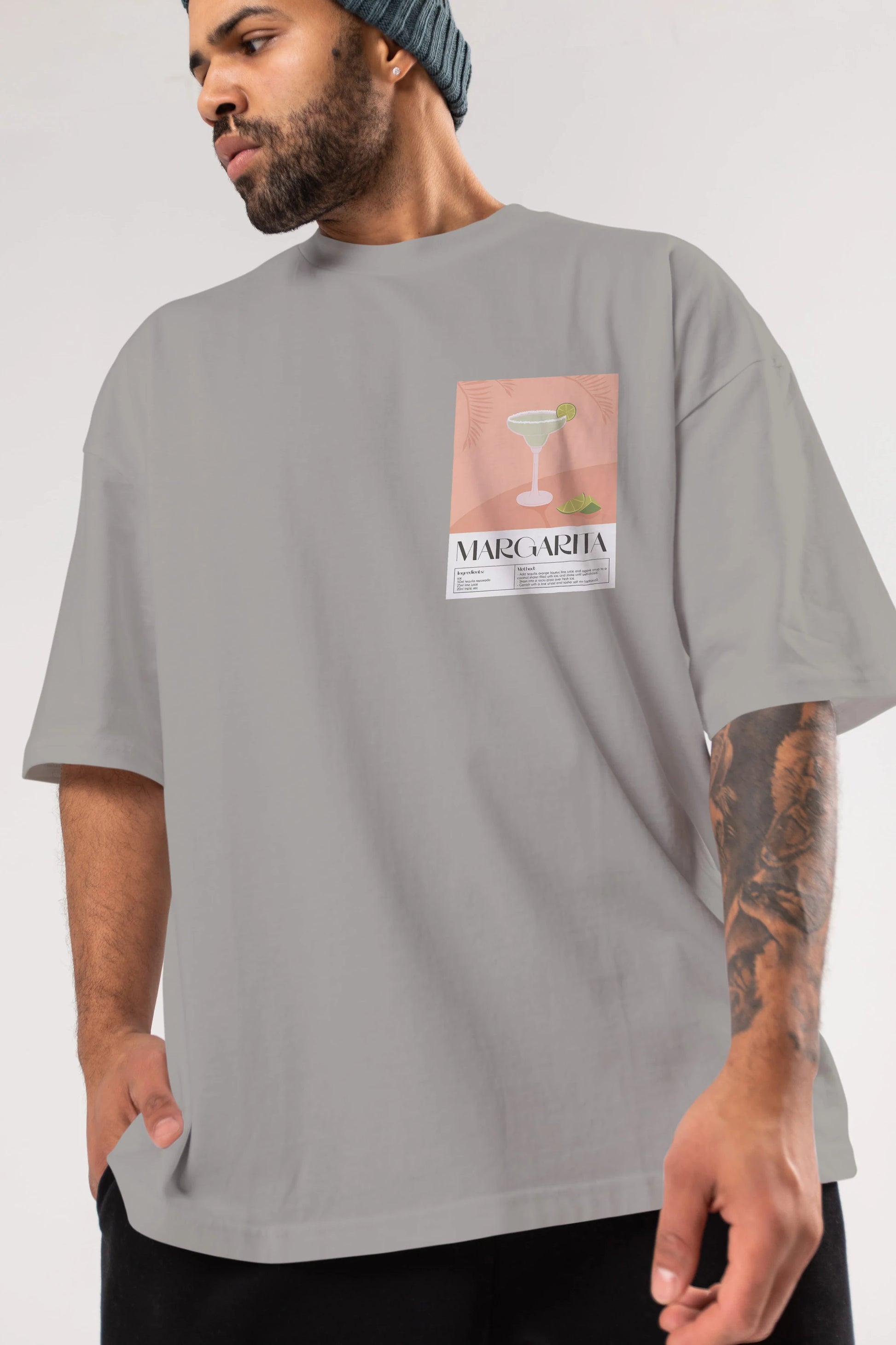 Margarita 5 Ön Sol Baskılı Oversize t-shirt Erkek Kadın Unisex %100 Pamuk Bisiklet Yaka tişort