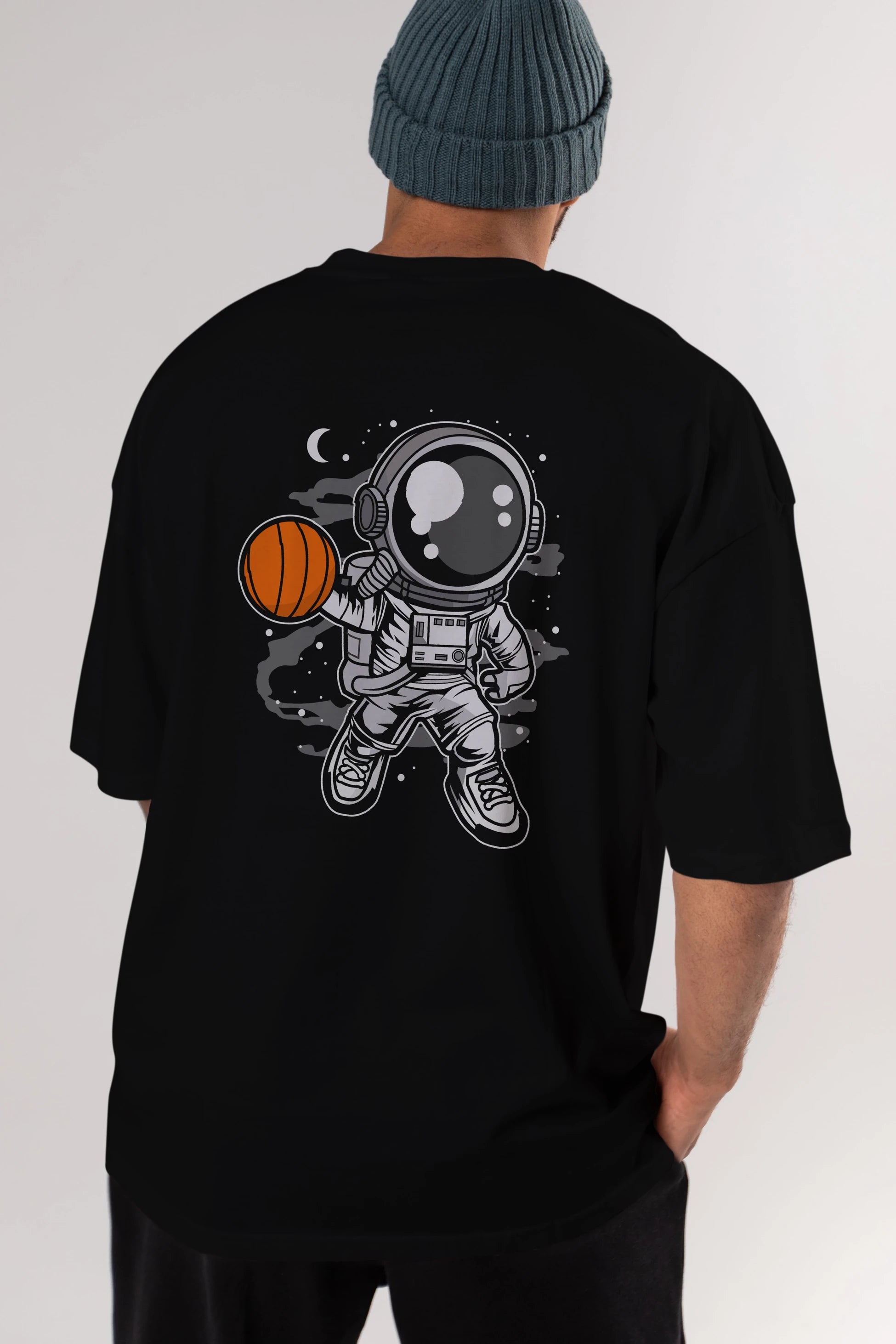 Astronaut Basketball Arka Baskılı Oversize t-shirt Erkek Kadın Unisex