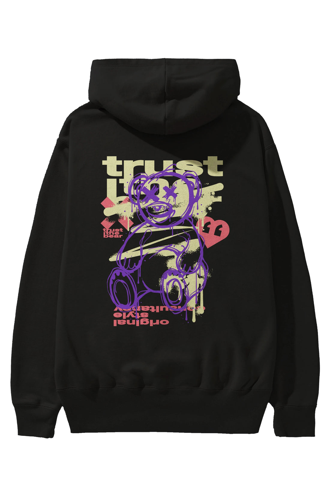 Trust The Bear 3 Arka Baskılı Hoodie Oversize Kapüşonlu Sweatshirt Erkek Kadın Unisex