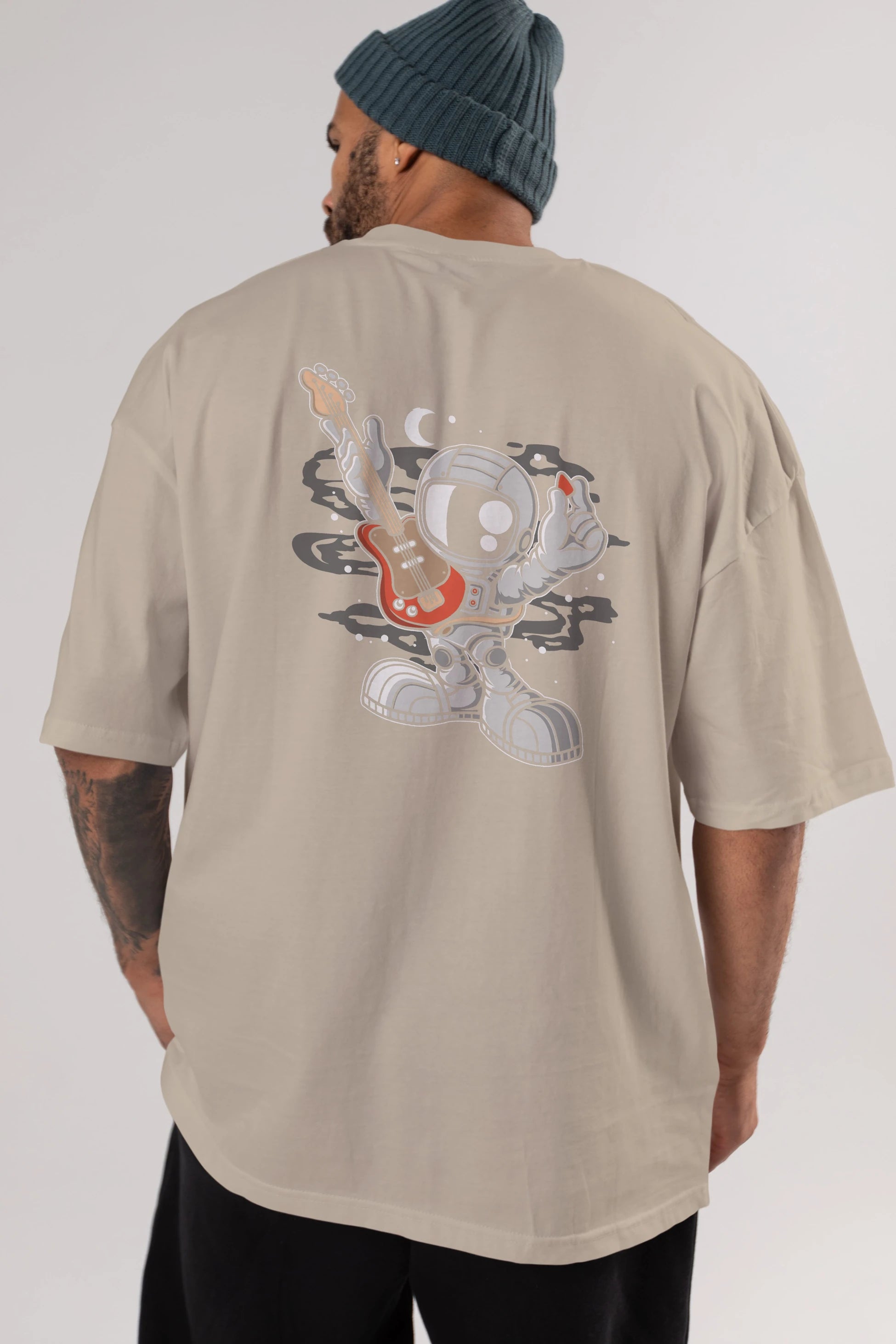 Astronaut Guitar Arka Baskılı Oversize t-shirt Erkek Kadın Unisex