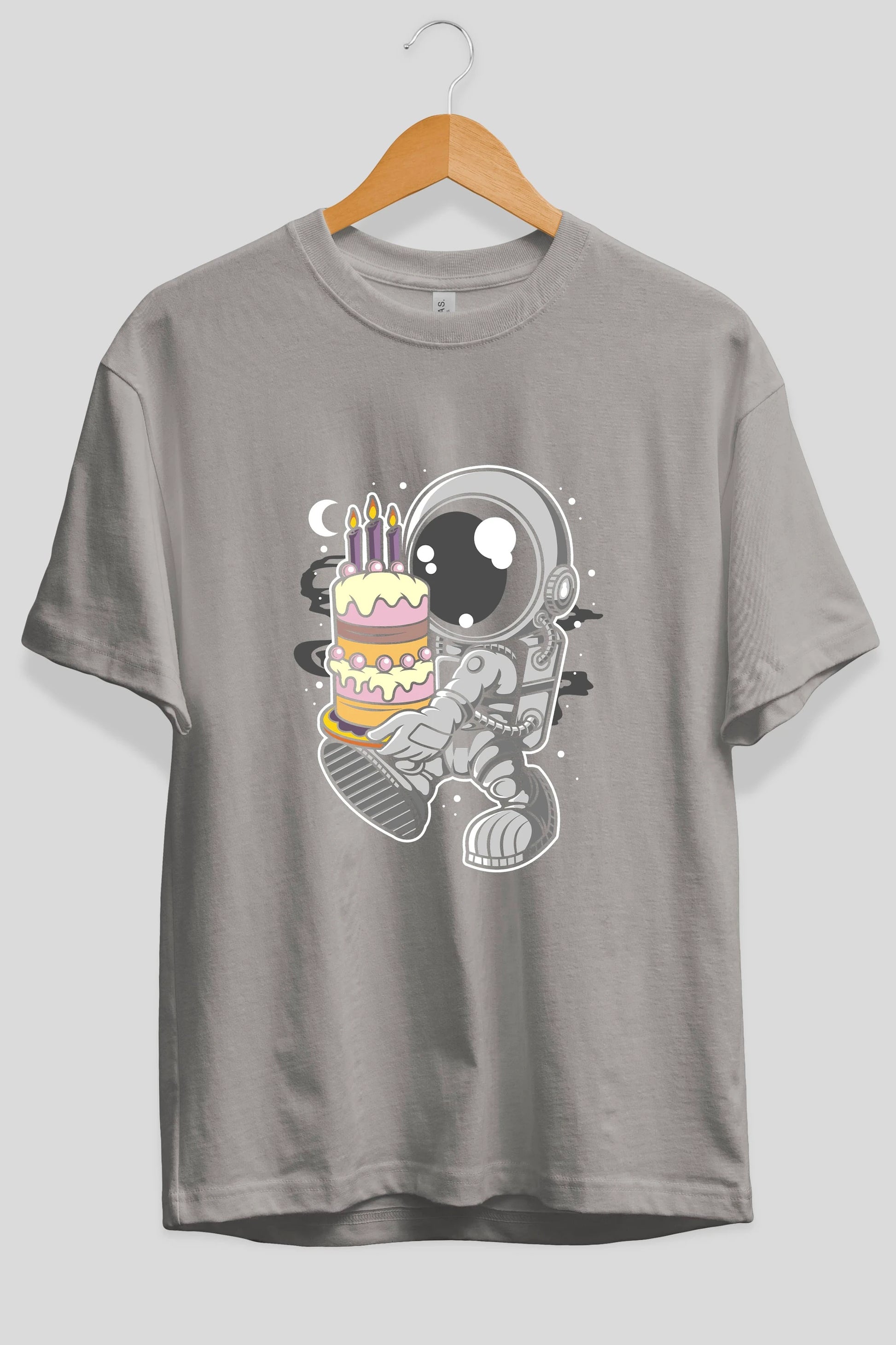 Astronaut Birthday Cake Ön Baskılı Oversize t-shirt Erkek Kadın Unisex