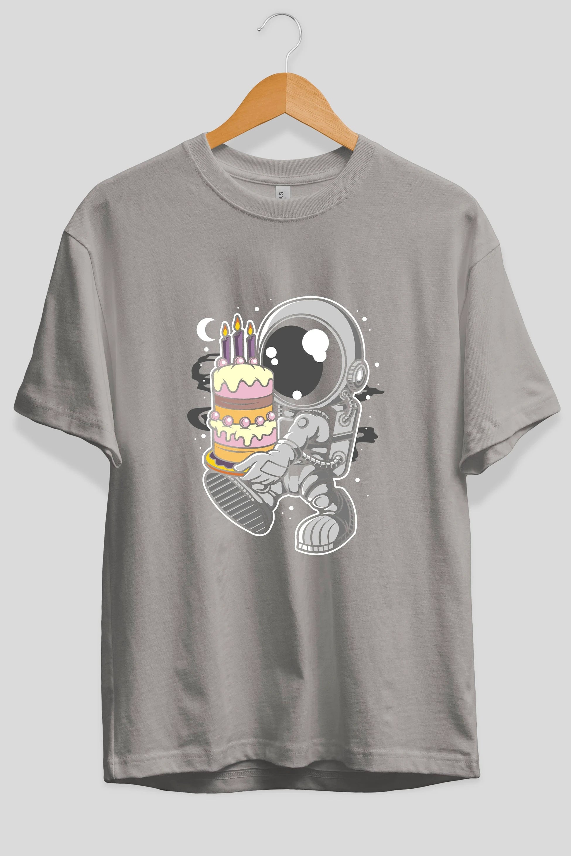 Astronaut Birthday Cake Ön Baskılı Oversize t-shirt Erkek Kadın Unisex