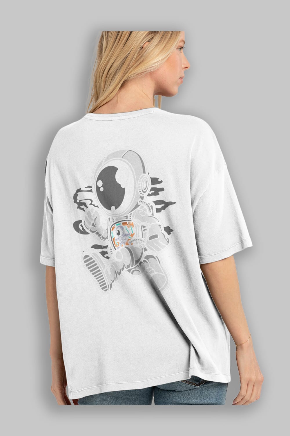 Astronaut Robotic Machine Arka Baskılı Oversize t-shirt Erkek Kadın Unisex