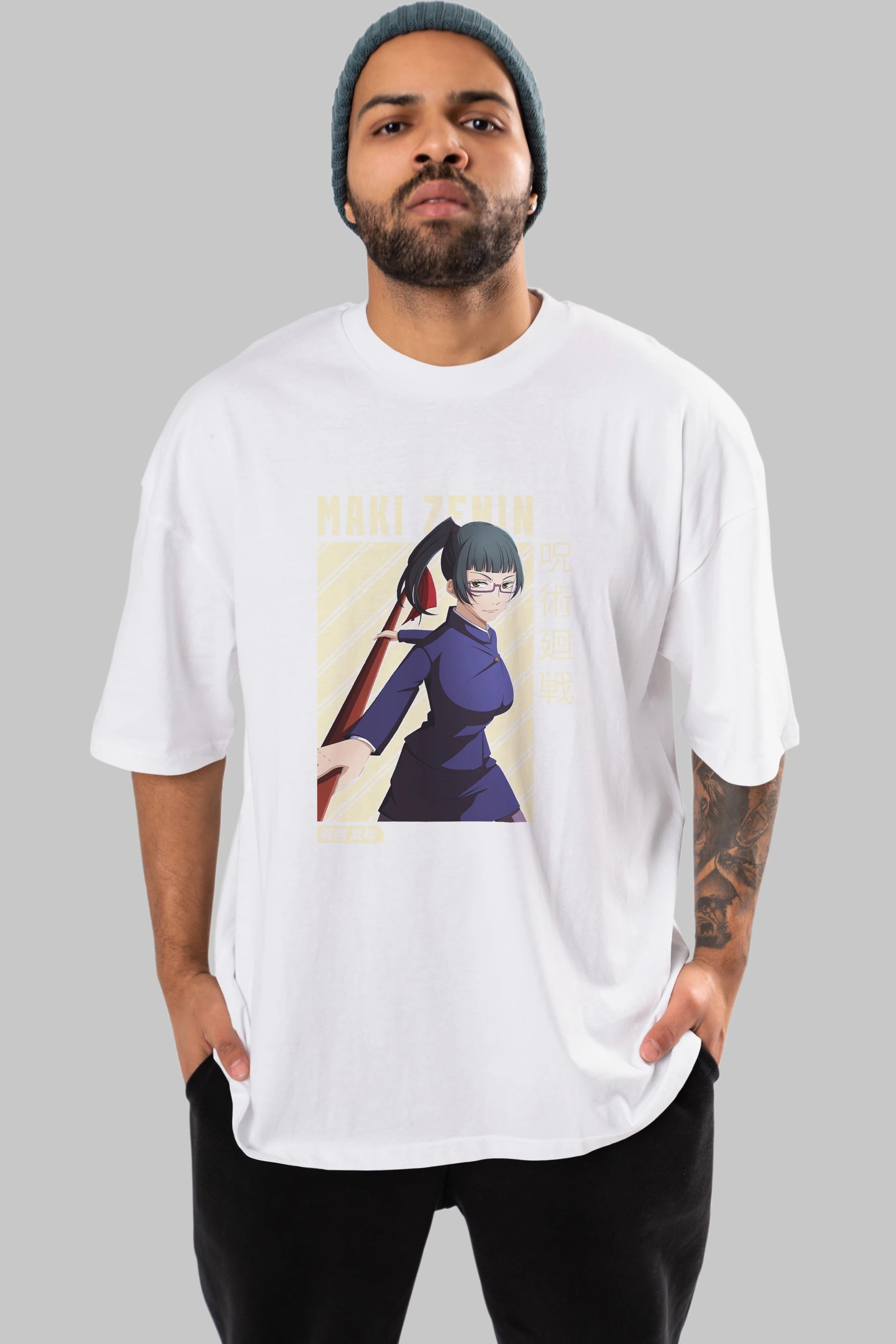 Maki Zenin CHAİNSAWMAN Anime Ön Baskılı Oversize t-shirt %100 pamuk Erkek Kadın Unisex