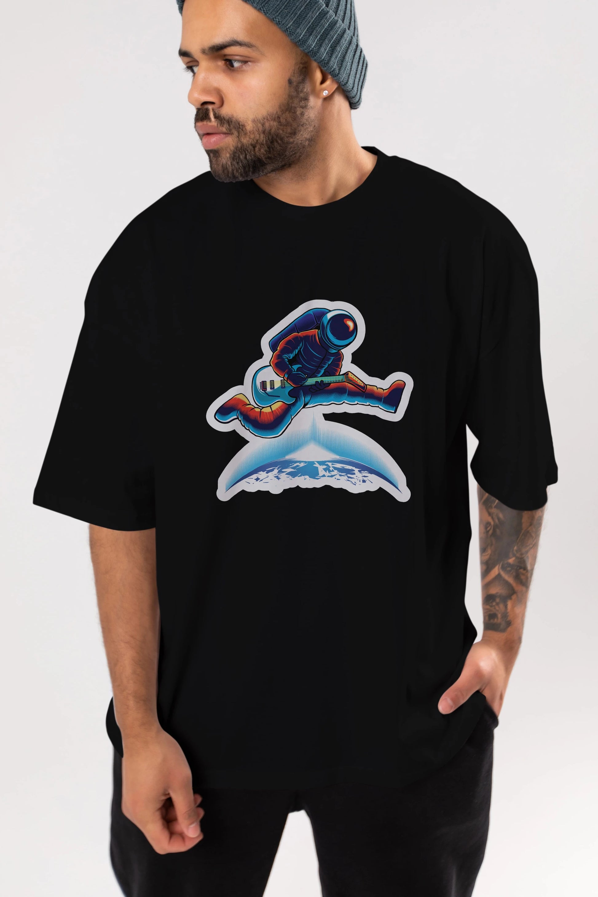 Astroguitar Sticker Ön Baskılı Oversize t-shirt Erkek Kadın Unisex