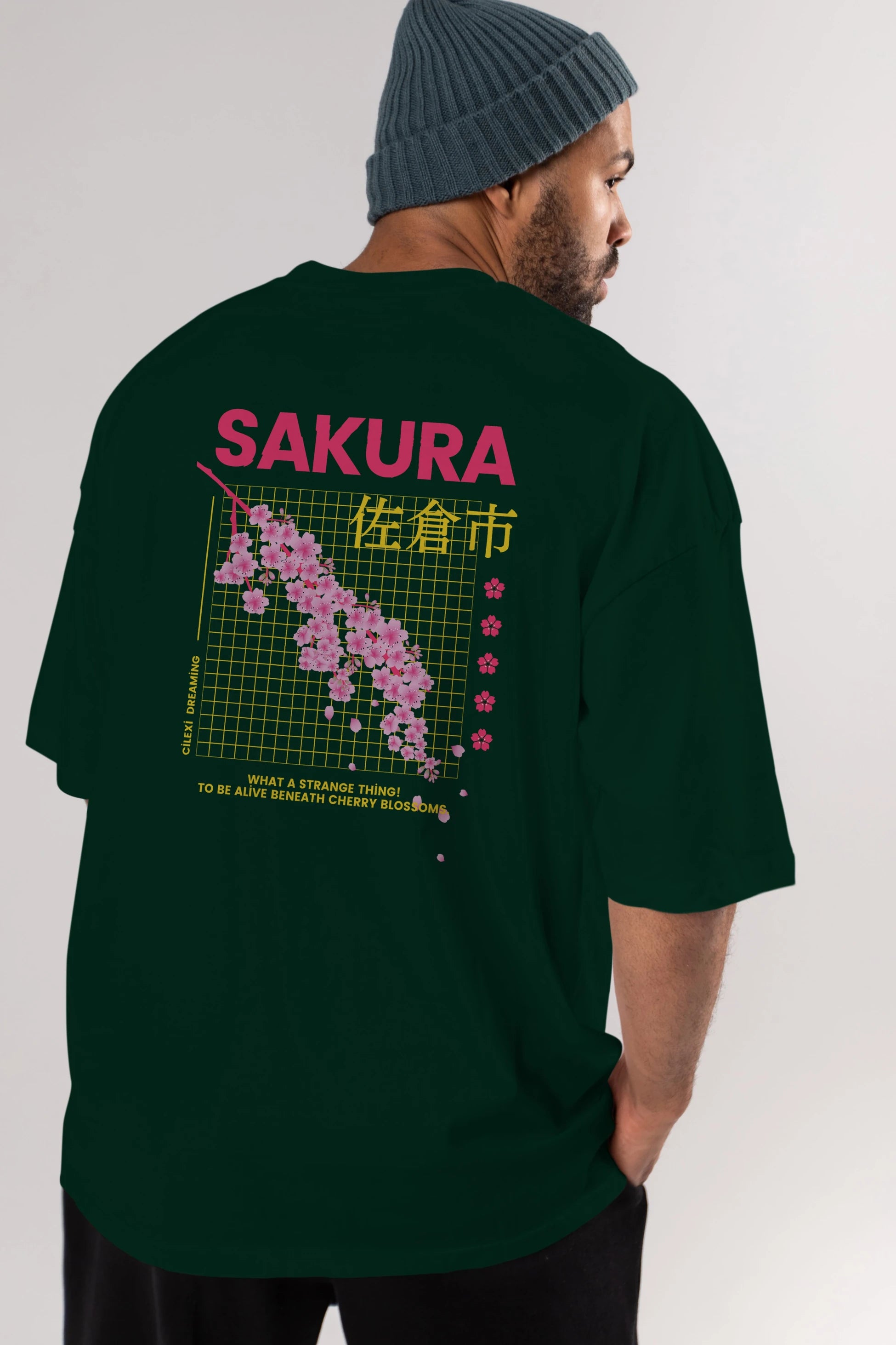 Sakura Streetwear Arka Baskılı Oversize t-shirt Erkek Kadın Unisex
