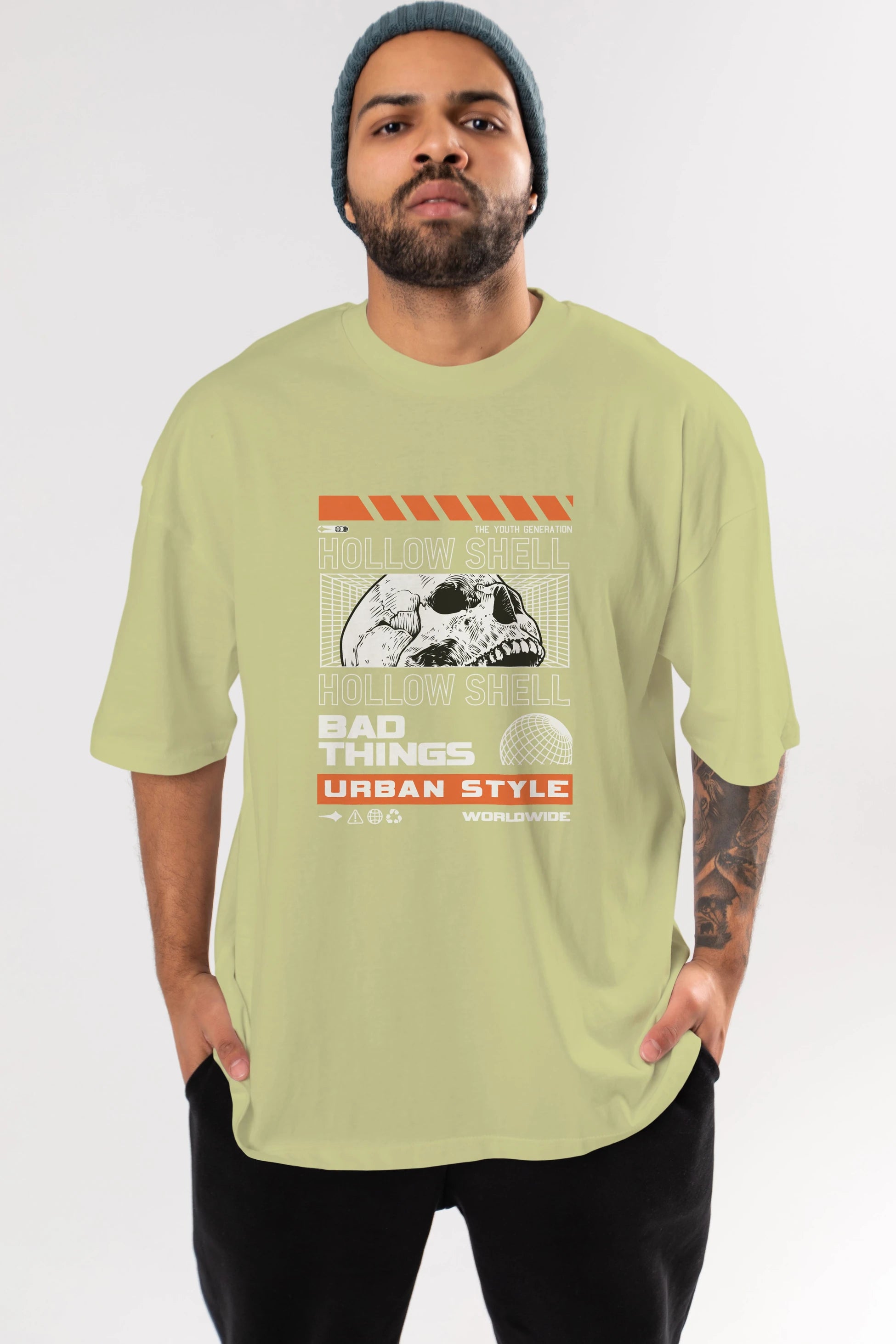 Hollow Shell Ön Baskılı Oversize t-shirt Erkek Kadın Unisex
