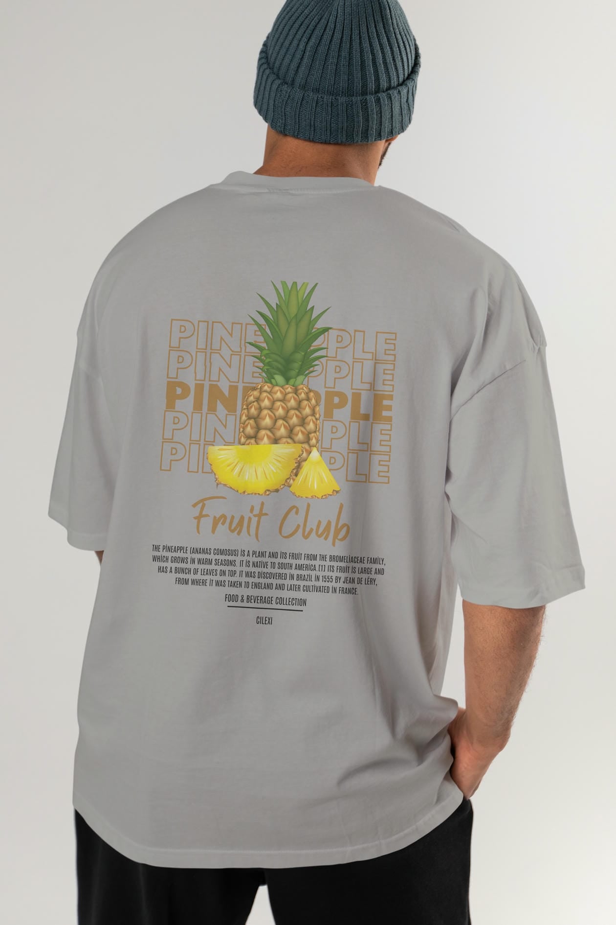 Pineapple Arka Baskılı Oversize t-shirt Erkek Kadın Pamuk Bisiklet Yaka tişort