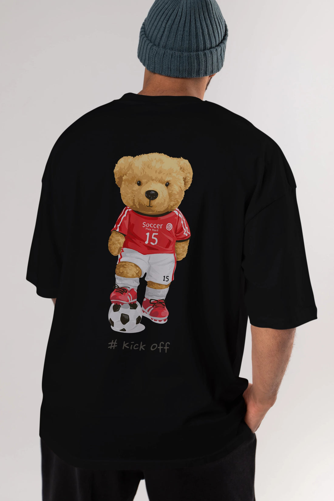 Teddy Bear Kick Off Arka Baskılı Oversize t-shirt Erkek Kadın Unisex %100 Pamuk