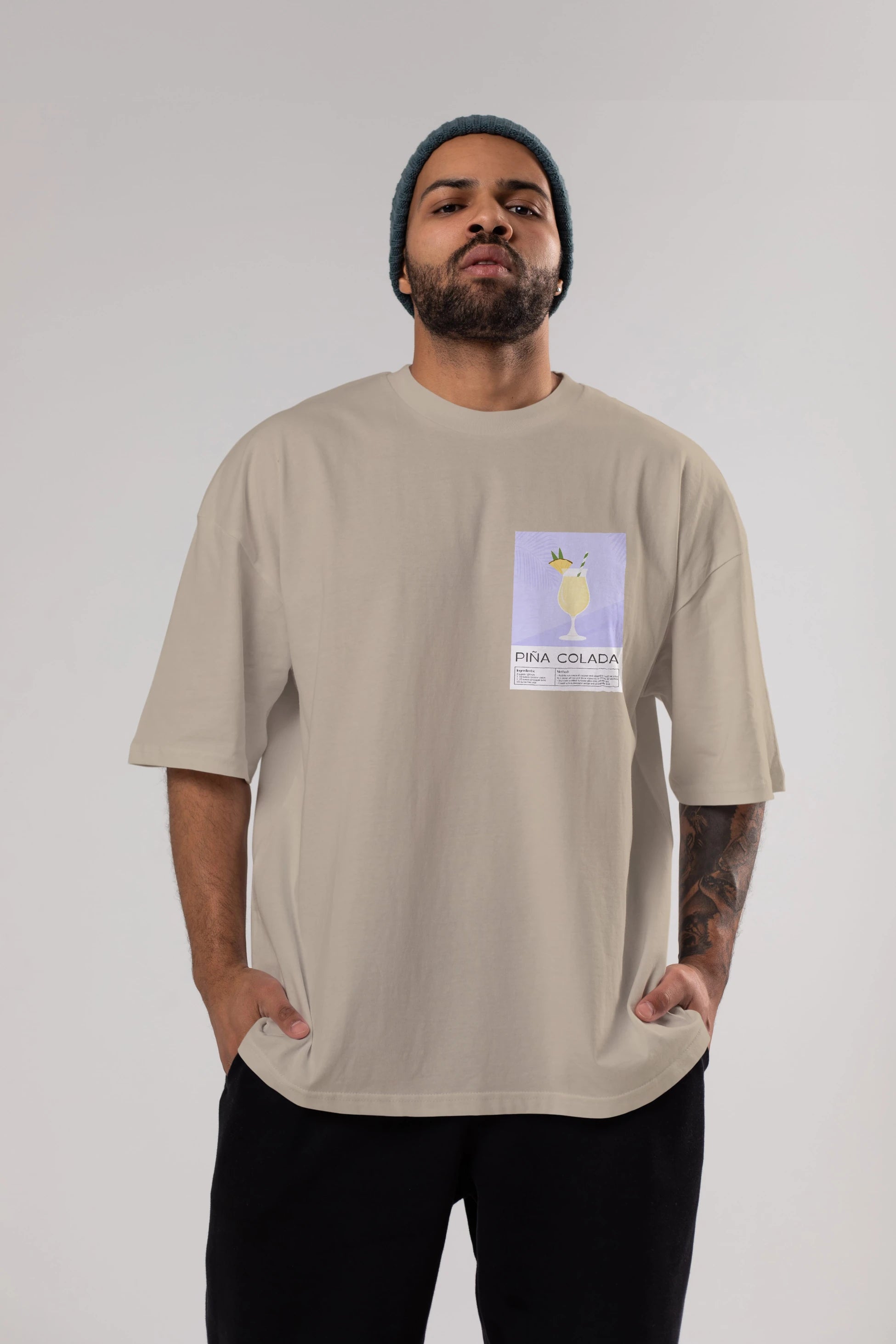 PIna Colada 6 Ön Sol Baskılı Oversize t-shirt Erkek Kadın Unisex %100 Pamuk Bisiklet Yaka tişort
