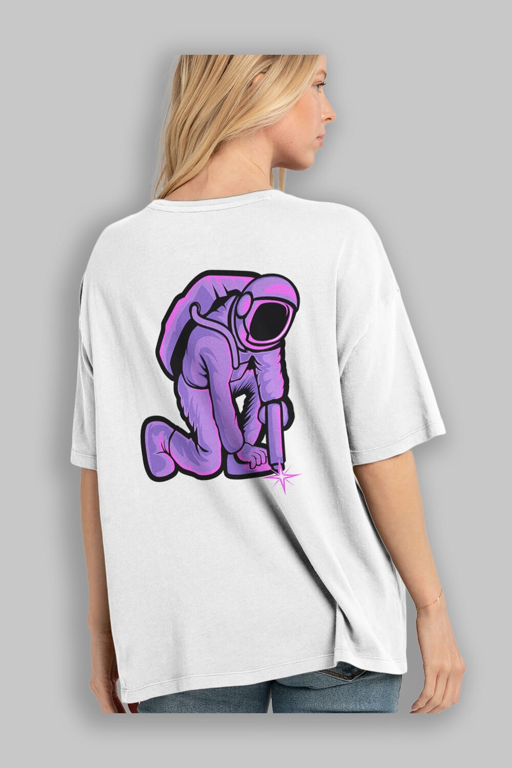 Welding in Space Sticker Arka Baskılı Oversize t-shirt Erkek Kadın Unisex