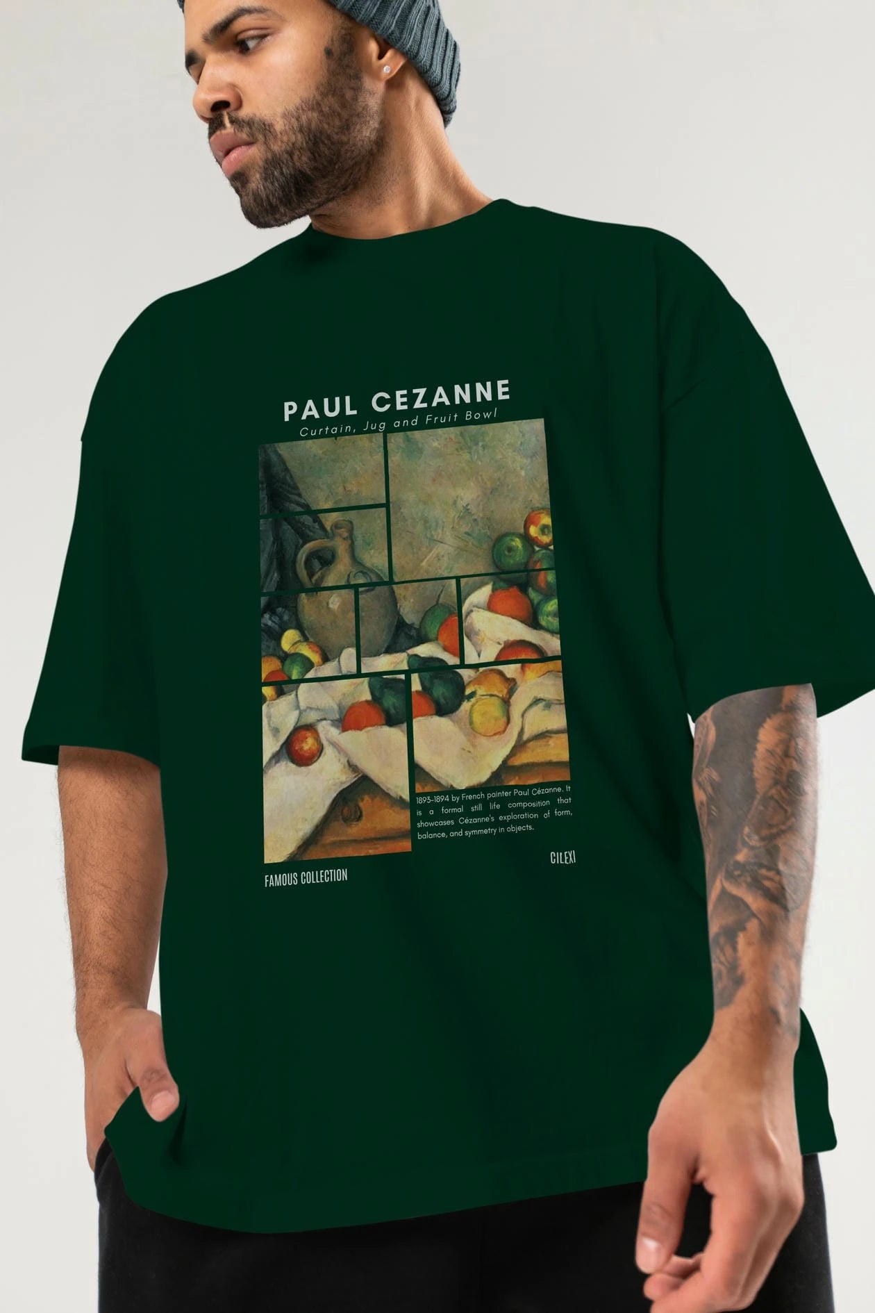 Paul Cezanne Curtain ön Baskılı Oversize t-shirt Erkek Kadın Bisiklet Yaka Pamuk tişort
