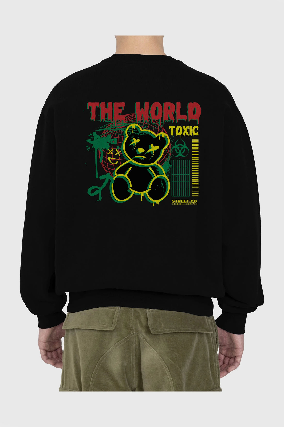The World Toxic Bear Arka Baskılı Oversize Sweatshirt Erkek Kadın Unisex