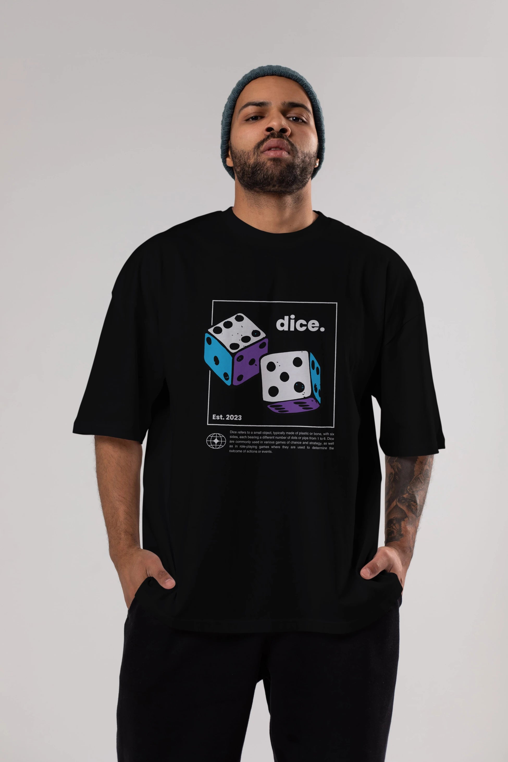 Dice Yazılı Ön Baskılı Oversize t-shirt Erkek Kadın Unisex