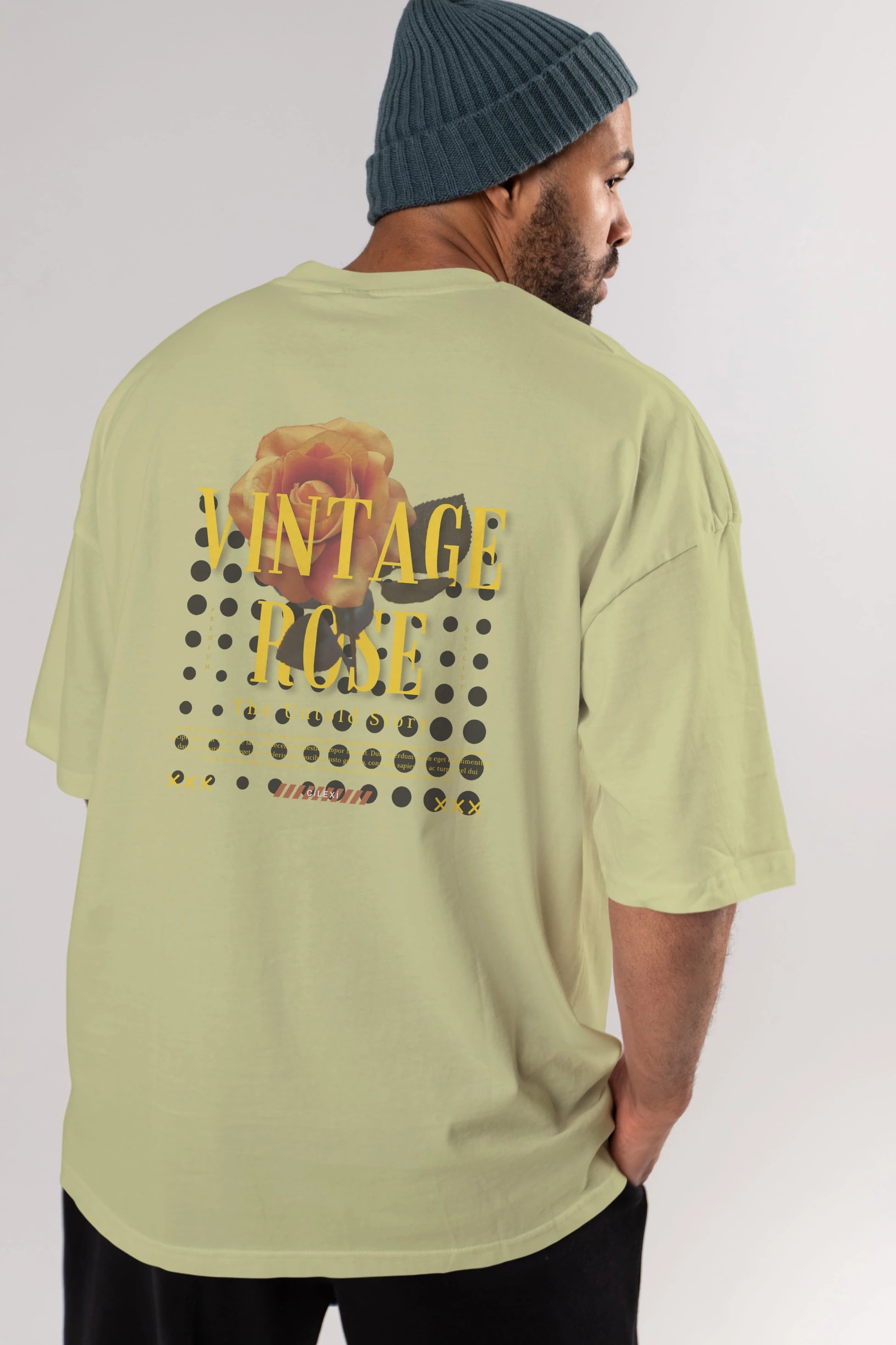 Vintage Rose Yazılı Arka Baskılı Oversize t-shirt Erkek Kadın Unisex