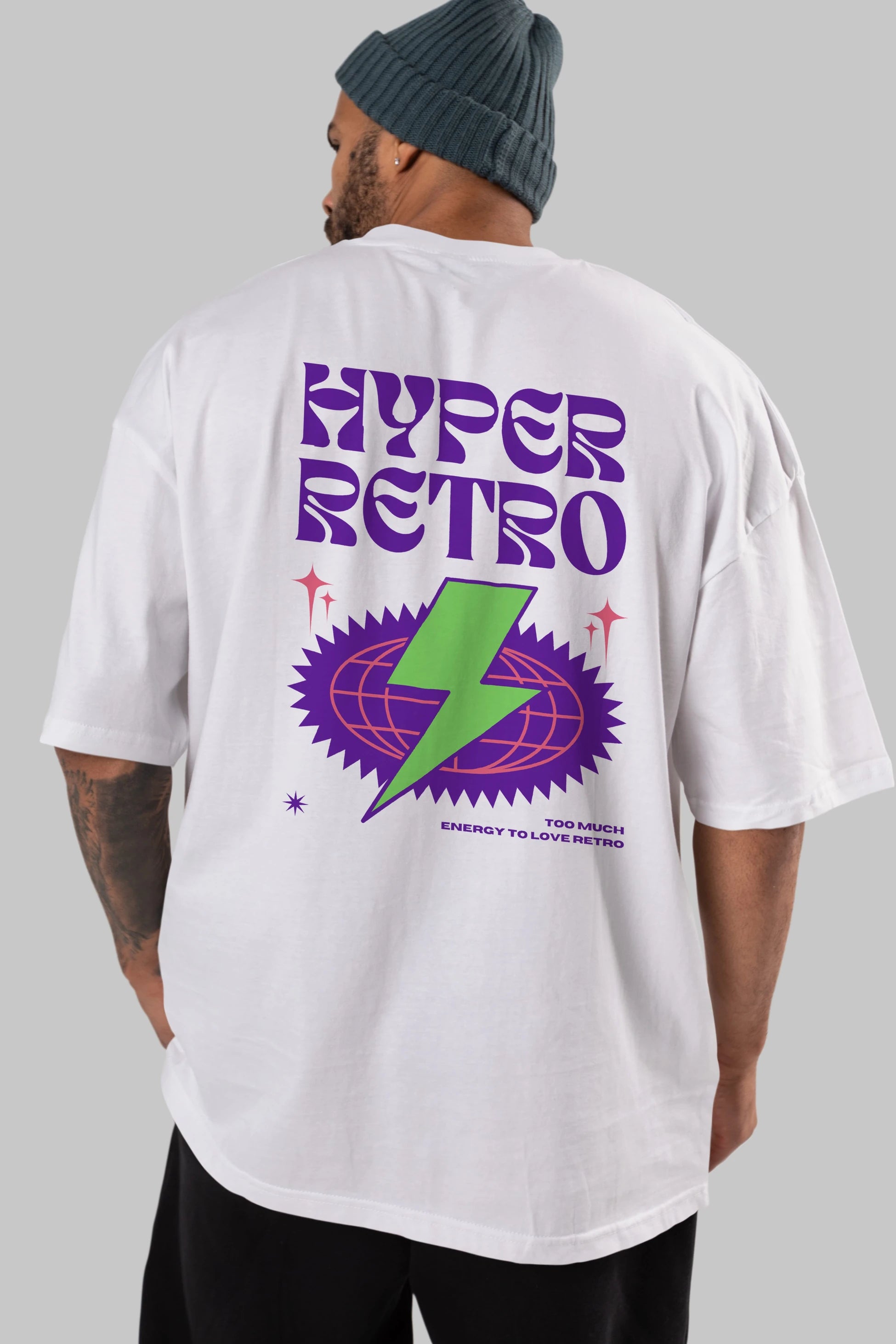 Hyper Retro Yazılı Arka Baskılı Oversize t-shirt Erkek Kadın Unisex