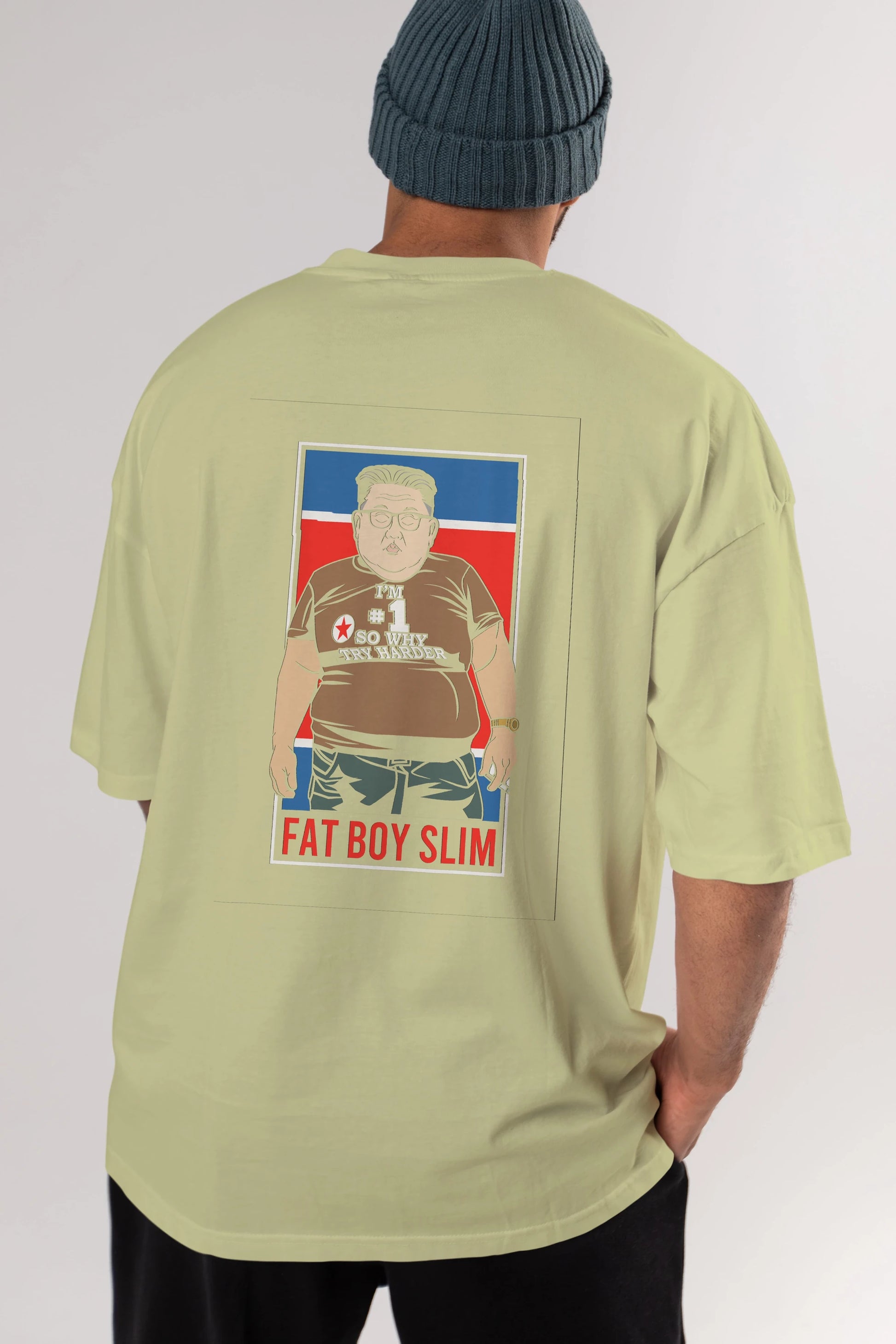 Fat Boy Slim Kim Jong Un Arka Baskılı Oversize t-shirt Erkek Kadın Unisex %100 Pamuk tişort