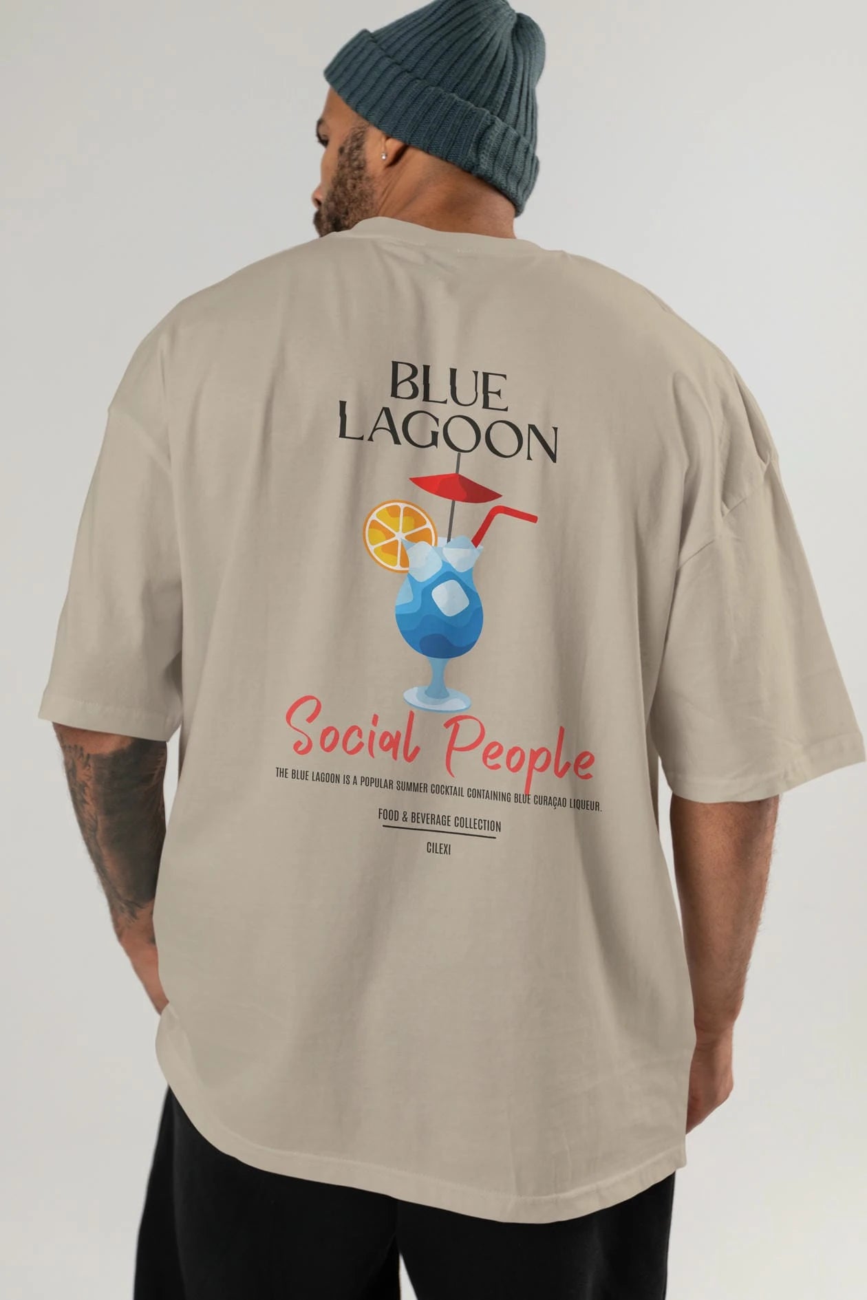 Blue Lagoon Kokteyl Serisi Baskılı Oversize t-shirt Erkek Kadın Unisex %100 Pamuk Bisiklet Yaka tişort