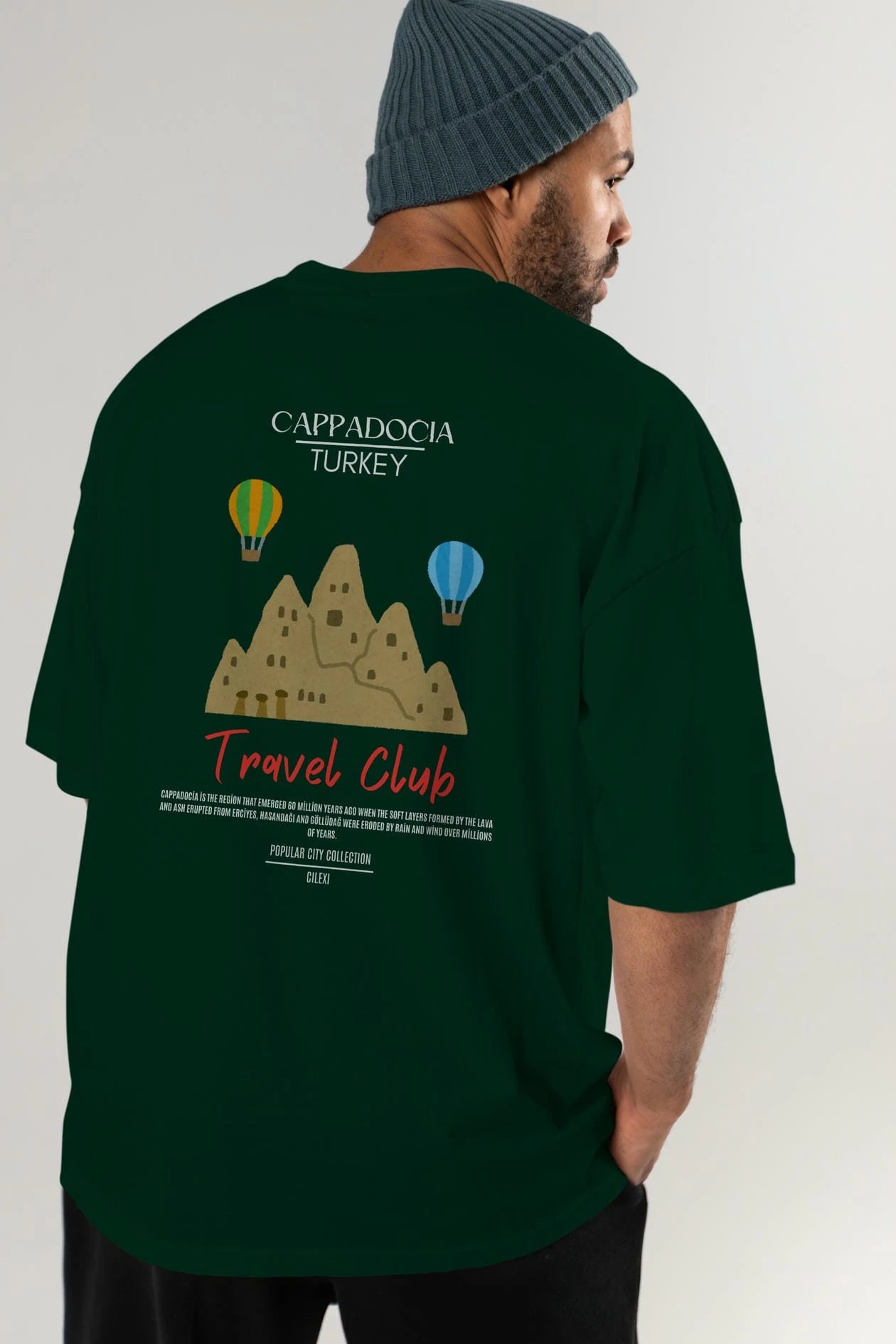 Cappadocia Turkey Arka Baskılı Oversize t-shirt Erkek Kadın Pamuk Bisiklet Yaka tişort