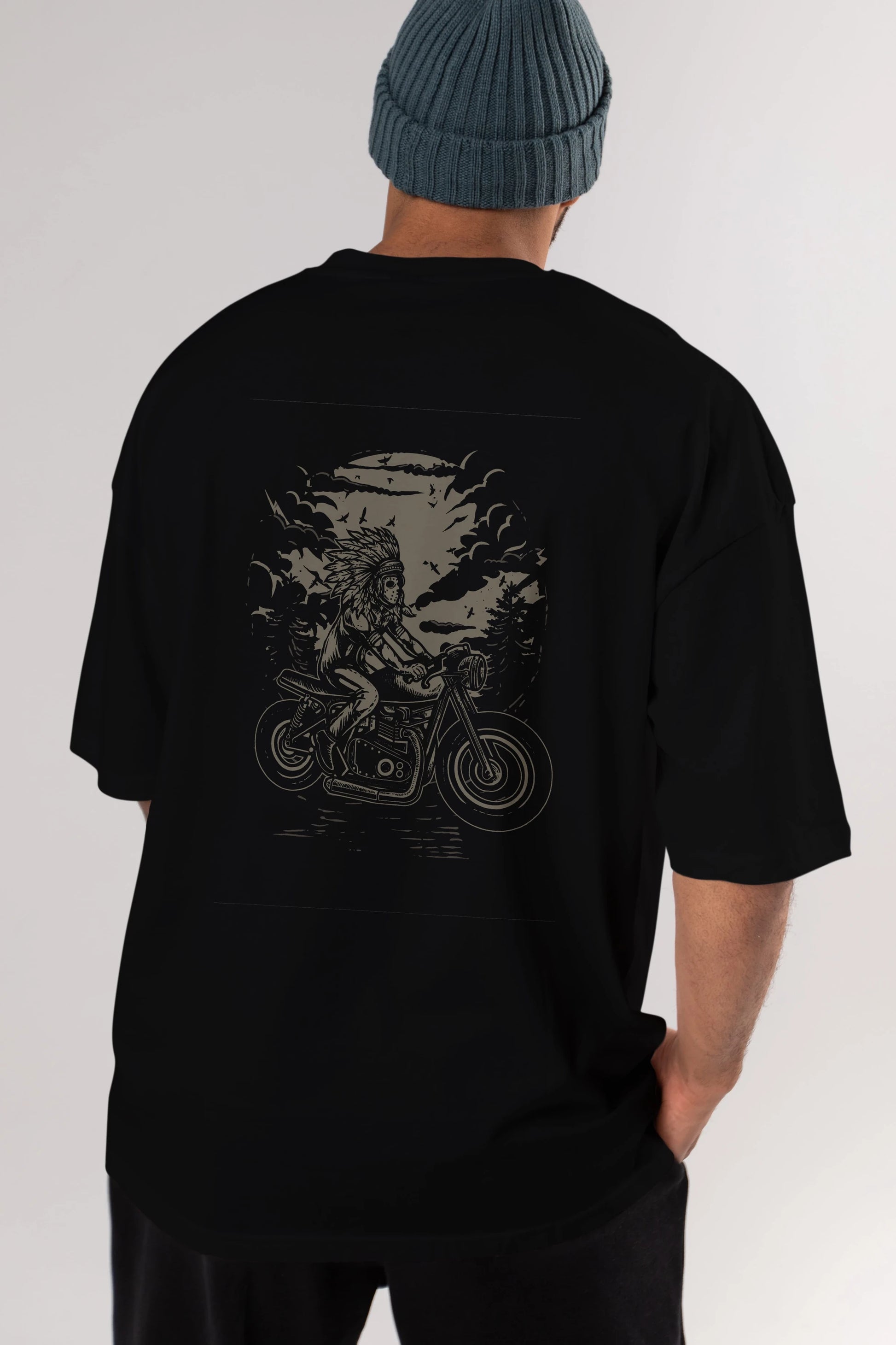 Indian Chief Rider Arka Baskılı Oversize t-shirt Erkek Kadın Unisex %100 Pamuk
