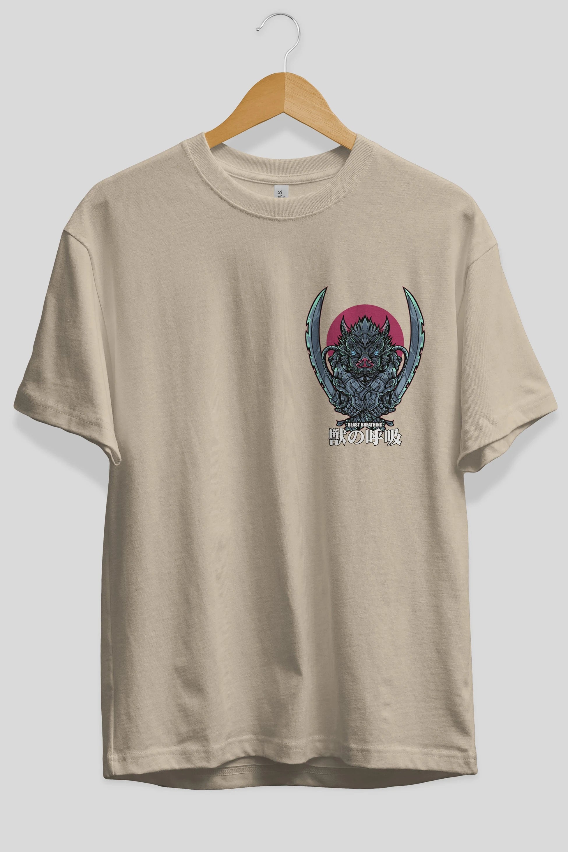 Inosuke DEMON SLAYER Ön Sol Baskılı Oversize t-shirt Erkek Kadın Unisex %100 Pamuk Bisiklet Yaka tişort