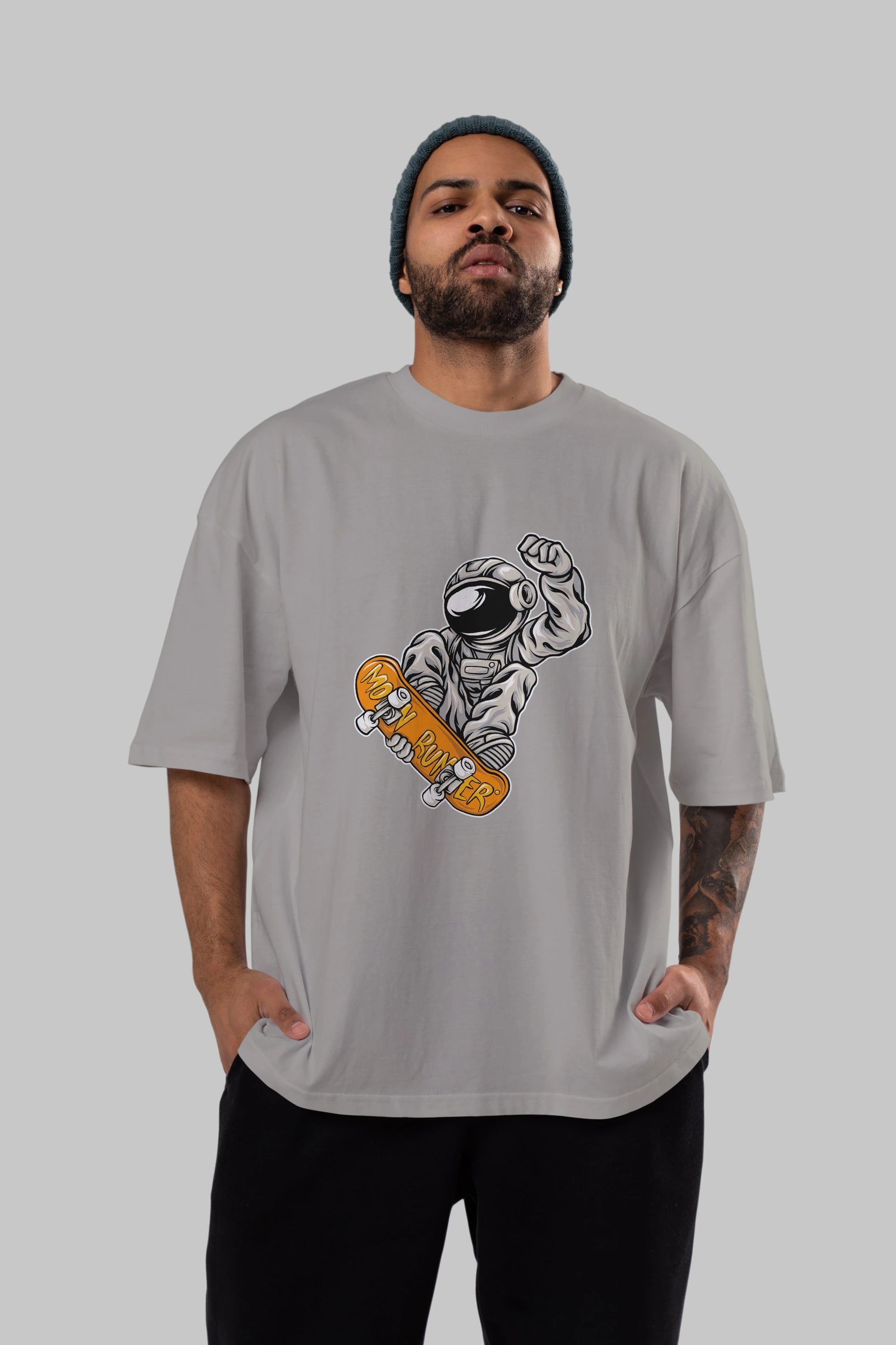 Moon Runner Ön Baskılı Oversize t-shirt Erkek Kadın Unisex