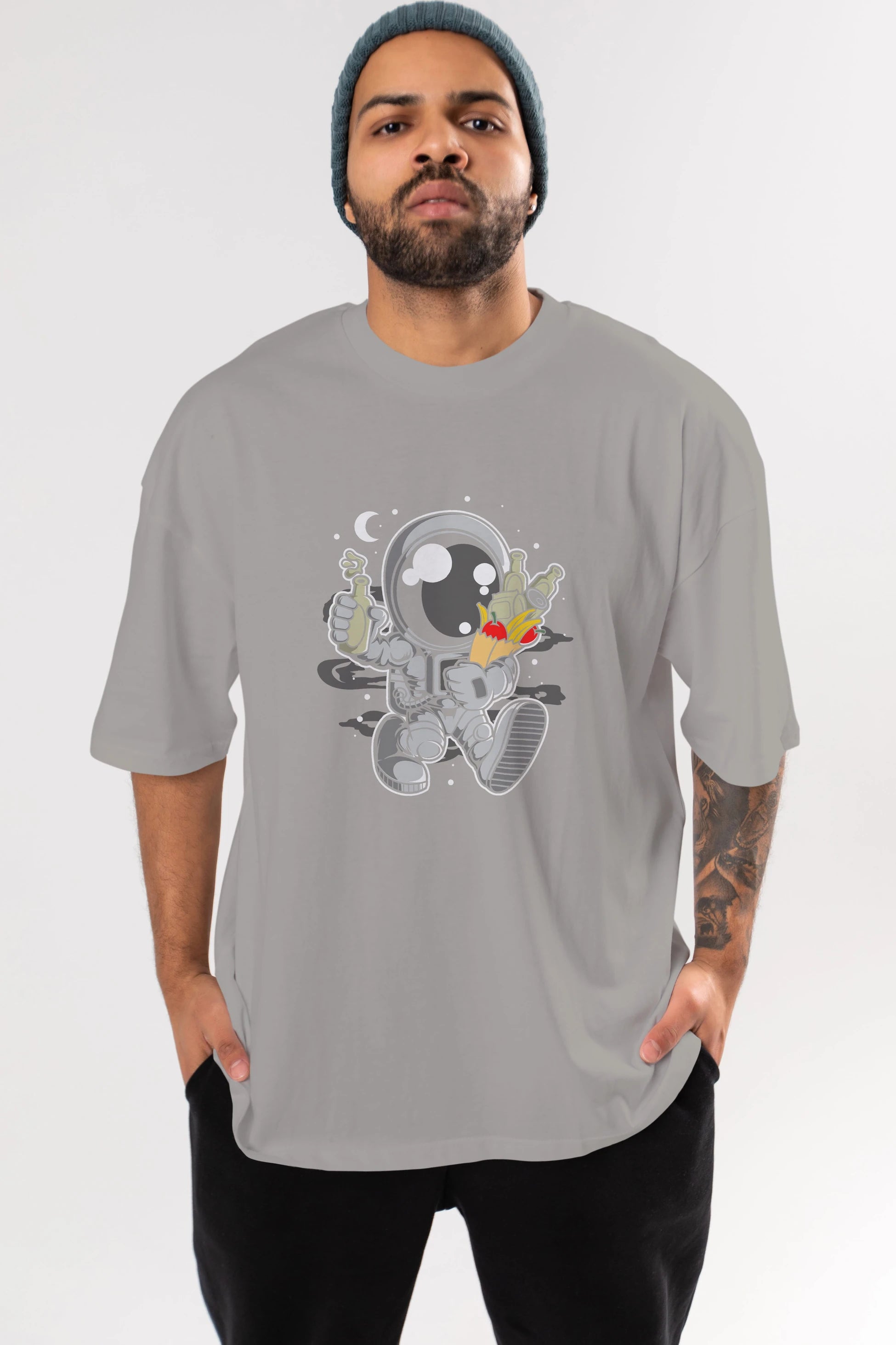 Astronaut Grochery Ön Baskılı Oversize t-shirt Erkek Kadın Unisex