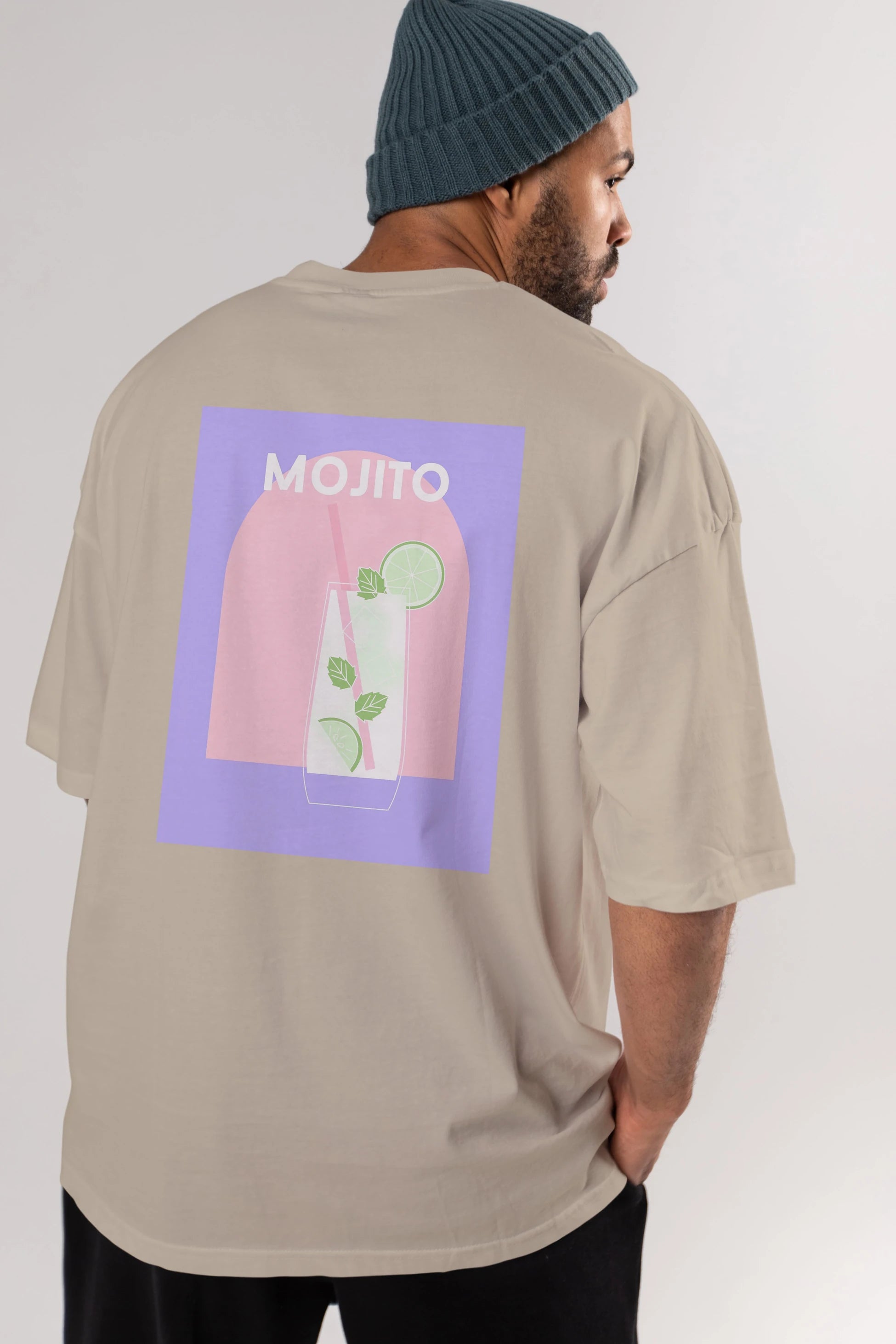 Mojito 2 Arka Baskılı Oversize t-shirt Erkek Kadın Unisex %100 Pamuk Bisiklet Yaka tişort