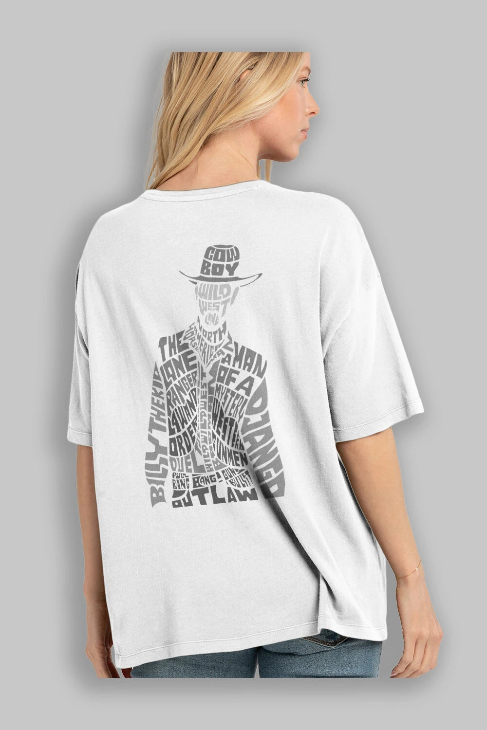 Cowboy Arka Baskılı Oversize t-shirt %100 pamuk Erkek Kadın Unisex
