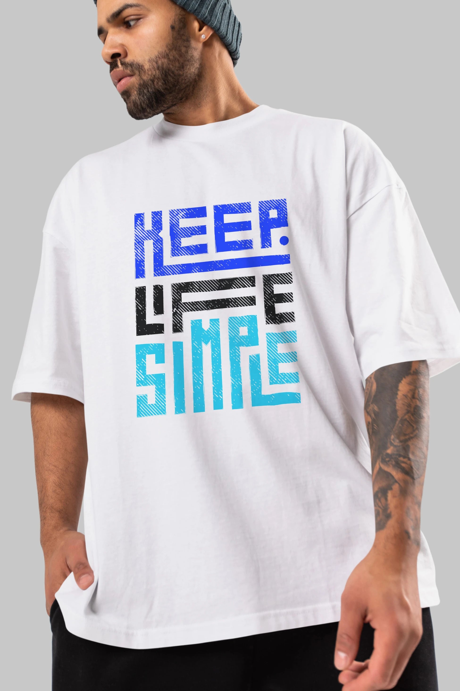 Keep Life Simple Yazılı Ön Baskılı Oversize t-shirt Erkek Kadın Unisex
