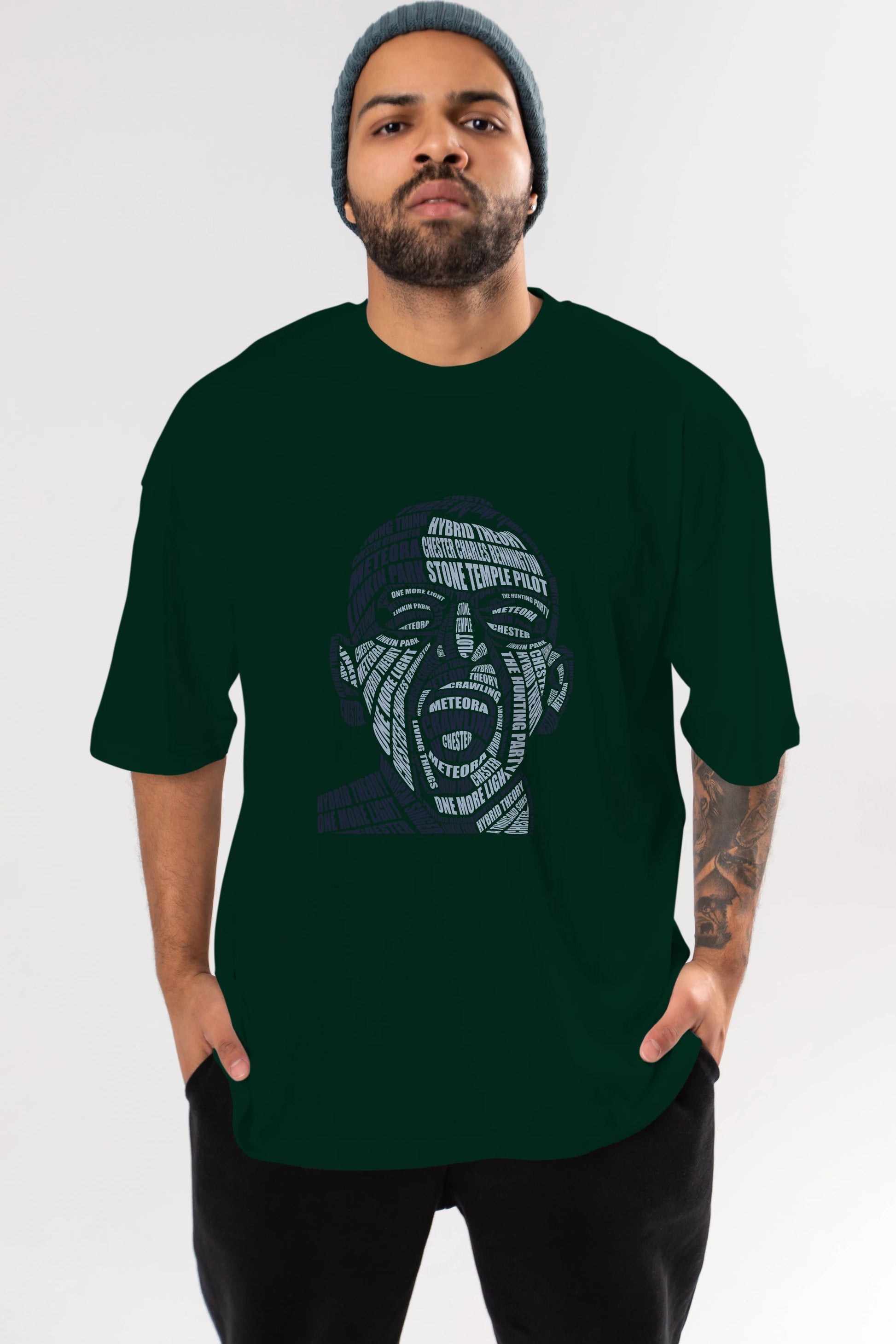 Chester Bennington Calligram Ön Baskılı Oversize t-shirt %100 pamuk Erkek Kadın Unisex